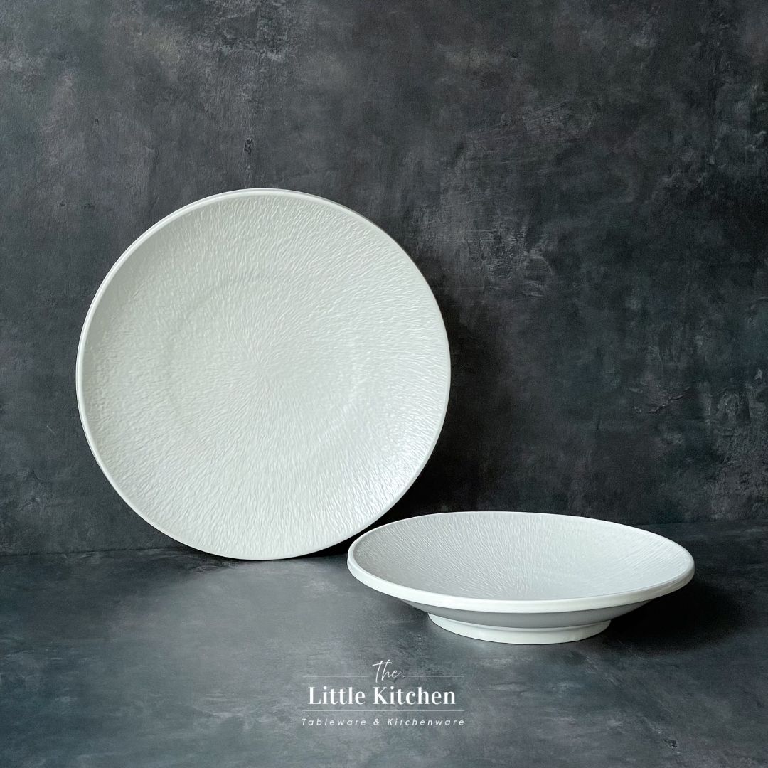 Bộ đĩa cao cấp màu trắng họa tiết tia sần