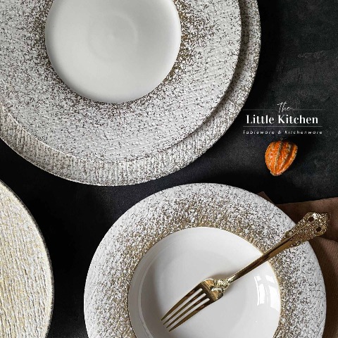 Bộ đĩa cao cấp màu trắng họa tiết viền trắng nhũ lì