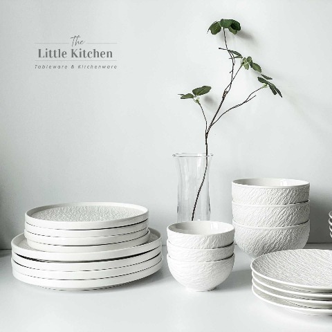 Bộ bát đĩa cao cấp màu trắng sần