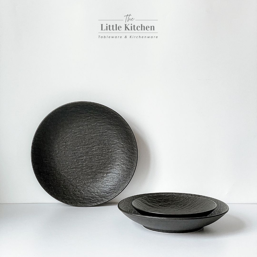 Bộ bát đĩa cao cấp màu đen viền sóng gợn