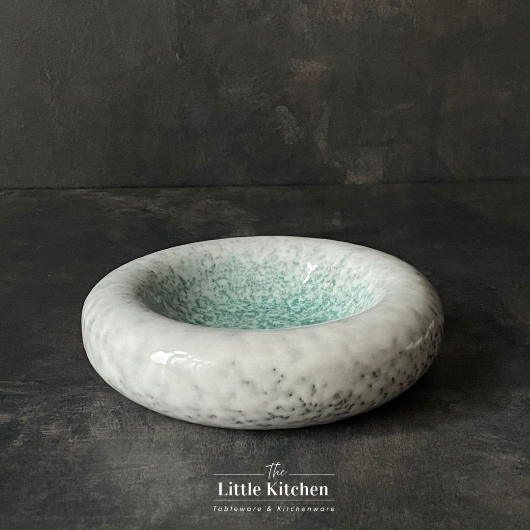 Đĩa kiểu đặc biệt giả đá hình tròn màu xanh trắng