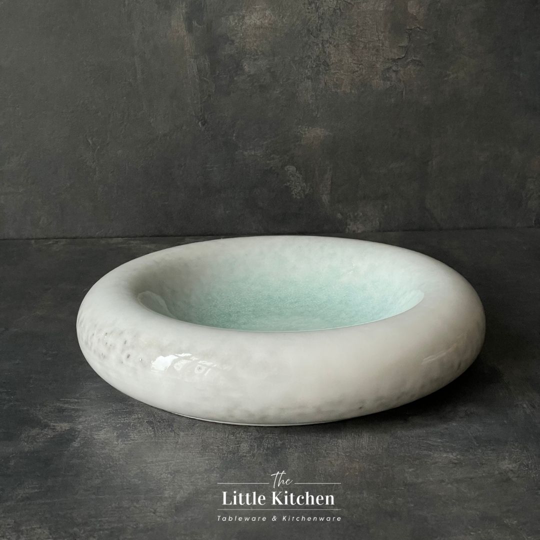 Đĩa kiểu đặc biệt giả đá hình tròn màu xanh trắng