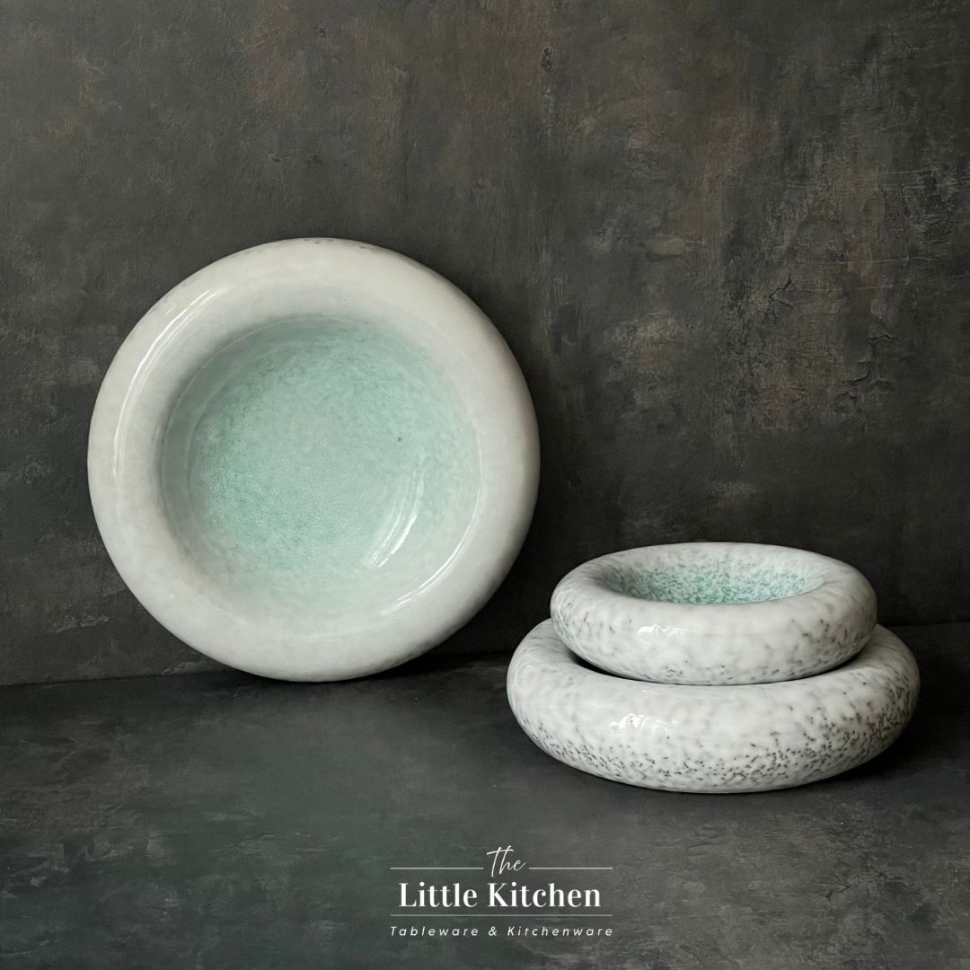 Đĩa kiểu đặc biệt giả đá hình tròn màu xanh trắng