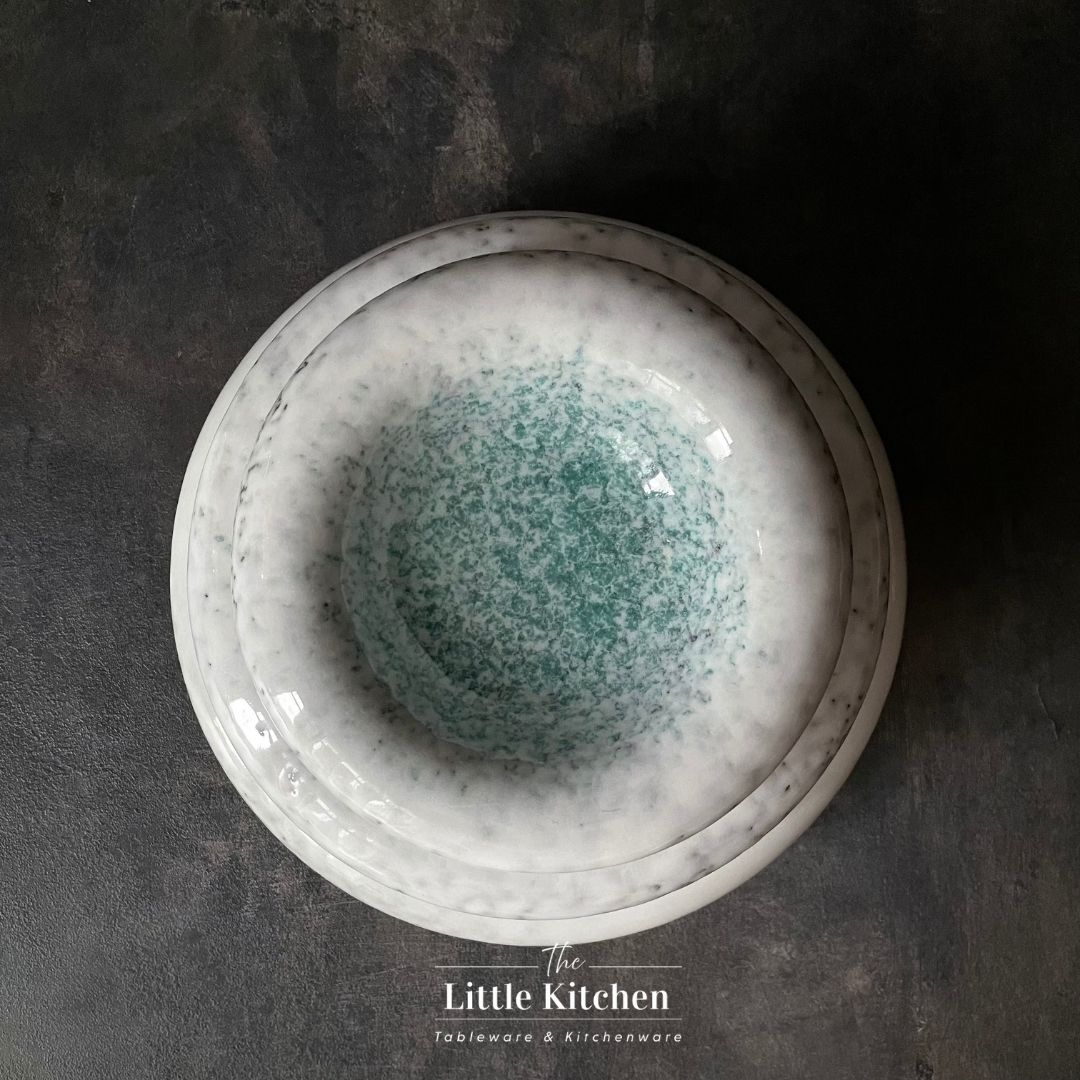 Đĩa kiểu đặc biệt giả đá hình tròn màu xanh trắng