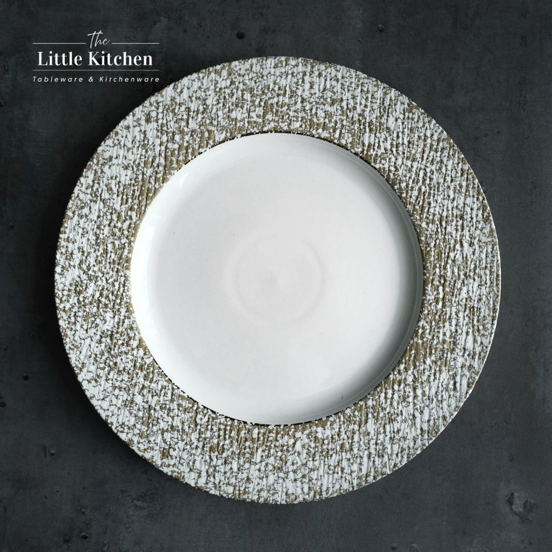 Bộ đĩa cao cấp màu trắng họa tiết viền trắng nhũ lì