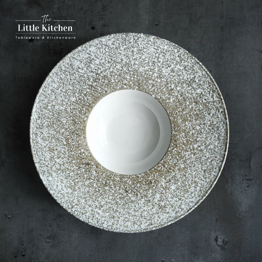 Bộ đĩa cao cấp màu trắng họa tiết viền trắng nhũ lì