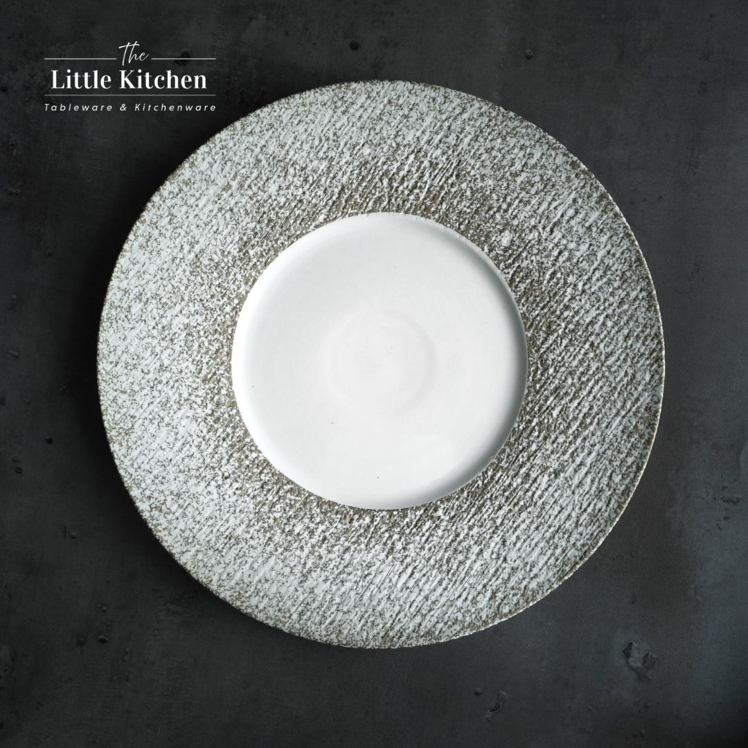 Bộ đĩa cao cấp màu trắng họa tiết viền trắng nhũ lì