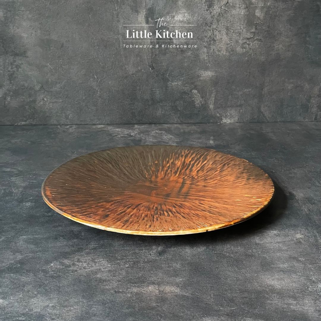 Bộ bát đĩa cao cấp màu nâu họa tiết tia cam