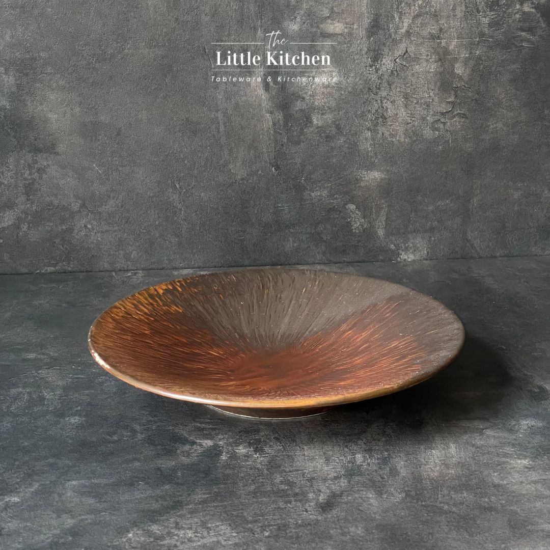 Bộ bát đĩa cao cấp màu nâu họa tiết tia cam