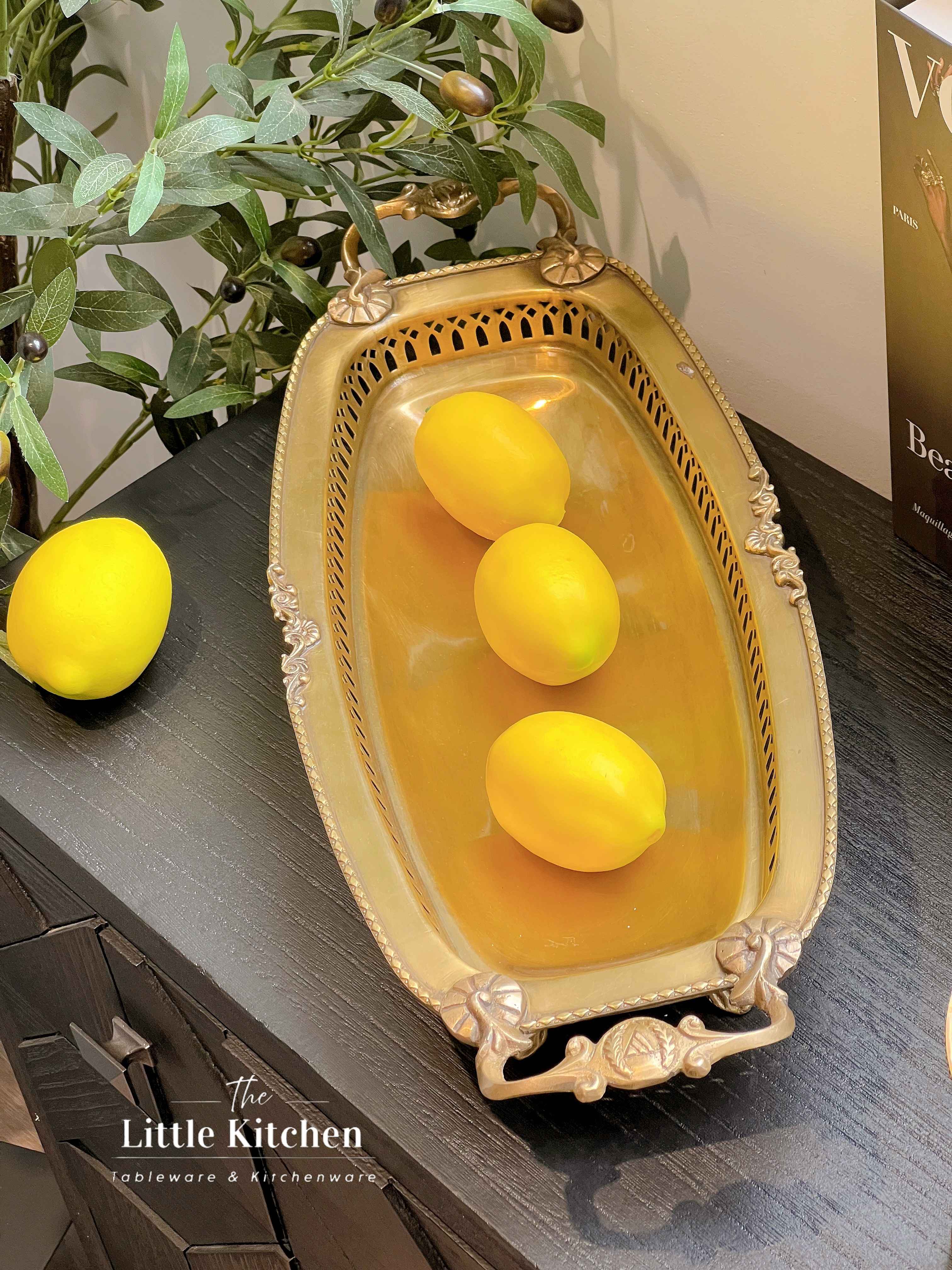 Đồng Ấn Độ  khay Bầu Dục chân Vàng 43*21