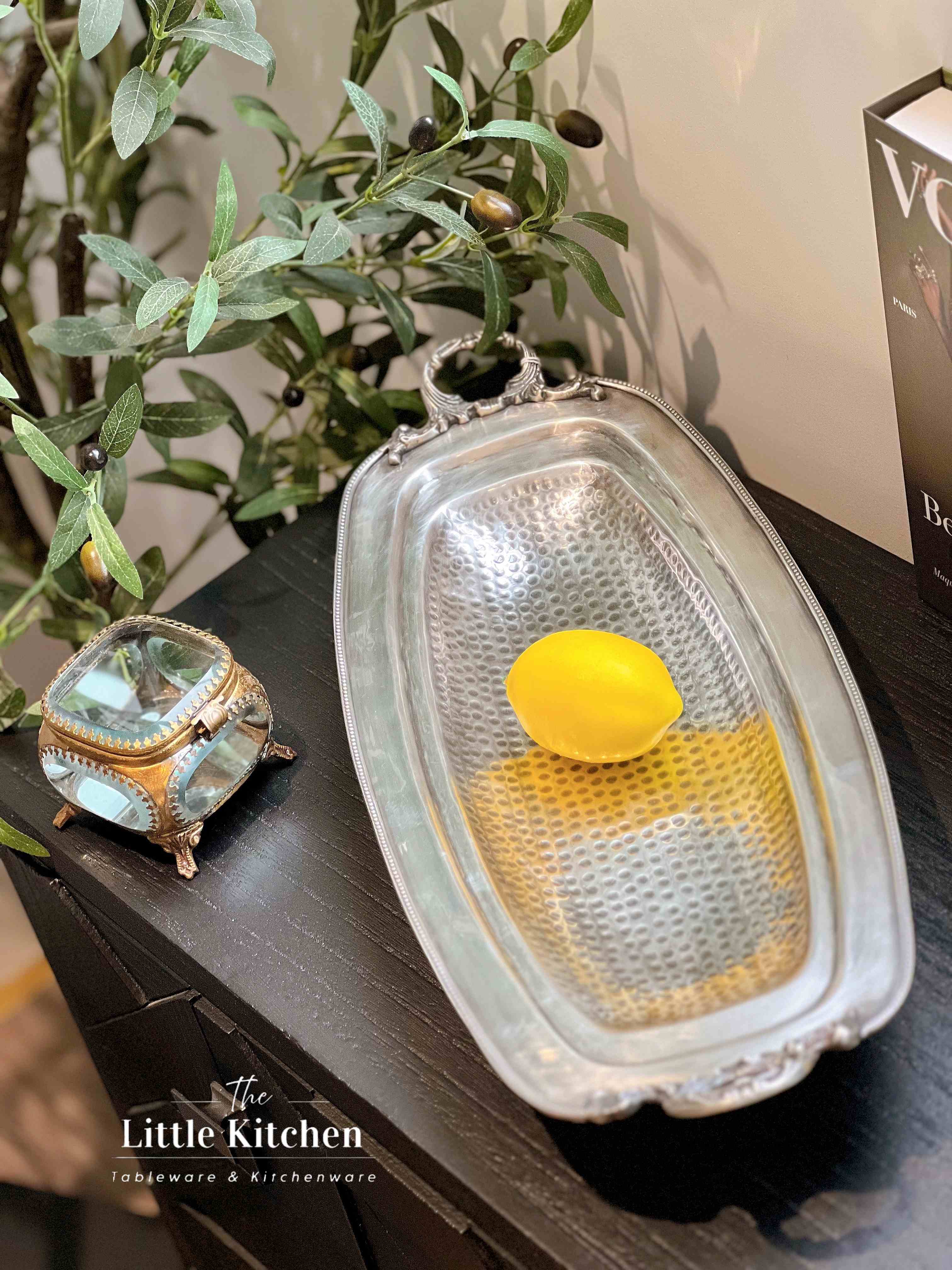 Đồng Ấn Độ khay chân 2 quai Bạc 51x22x9