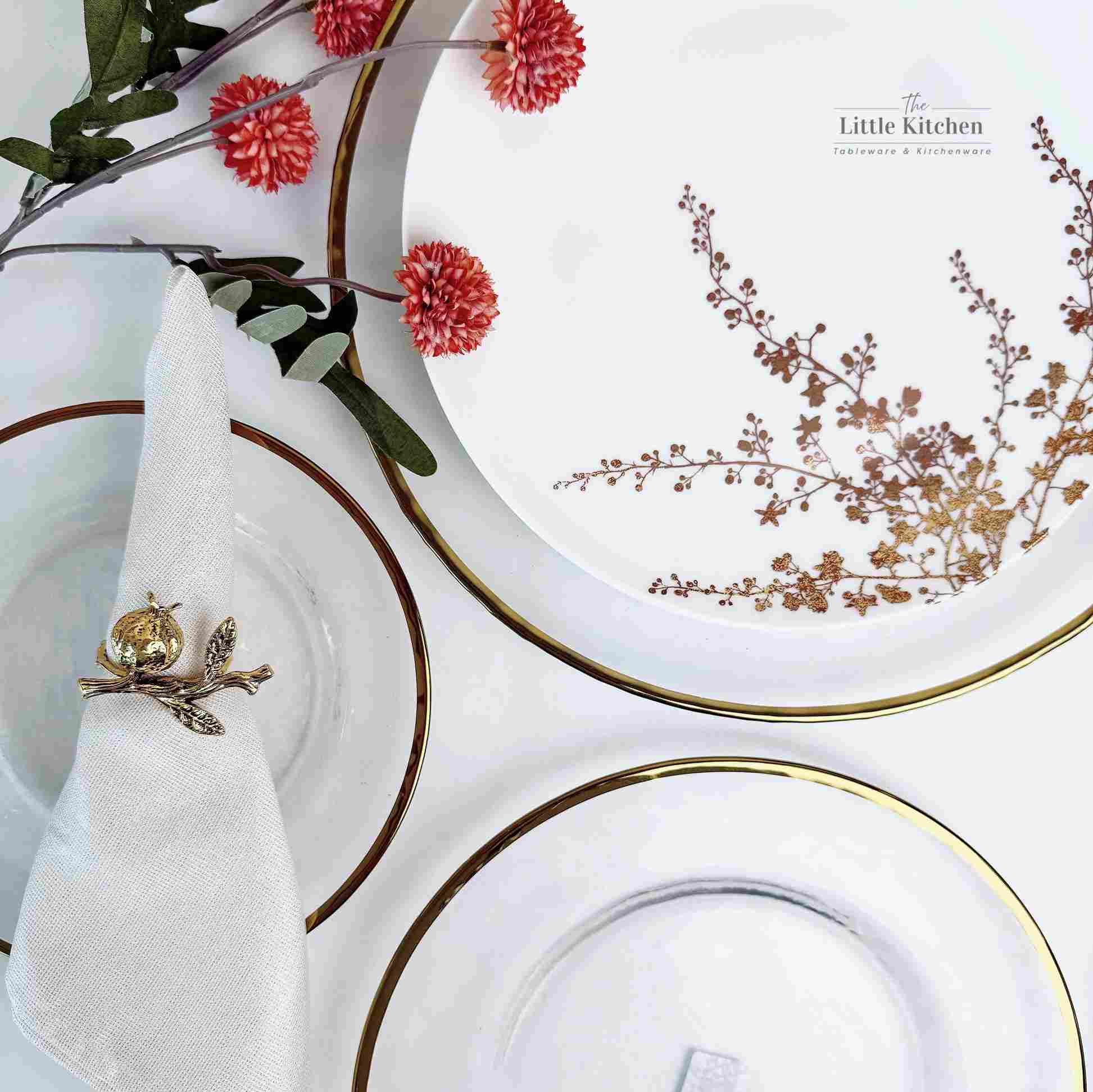 Đĩa thủy tinh trắng trong viền vàng