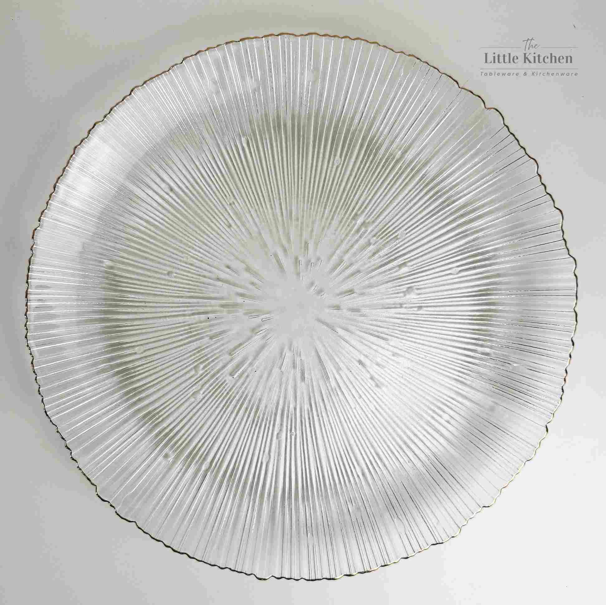 Đĩa thủy tinh tia trắng viền vàng