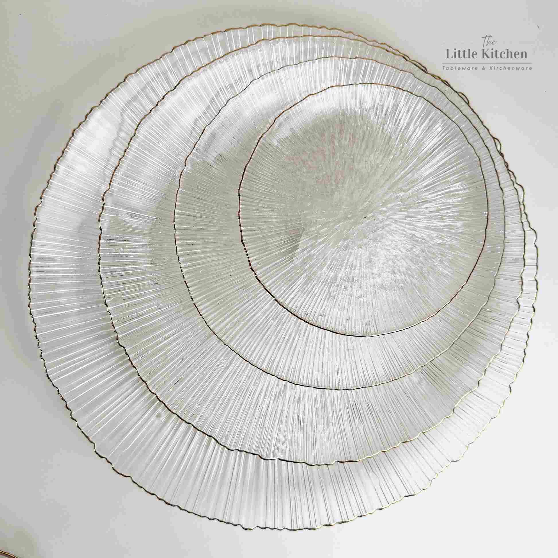 Đĩa thủy tinh tia trắng viền vàng