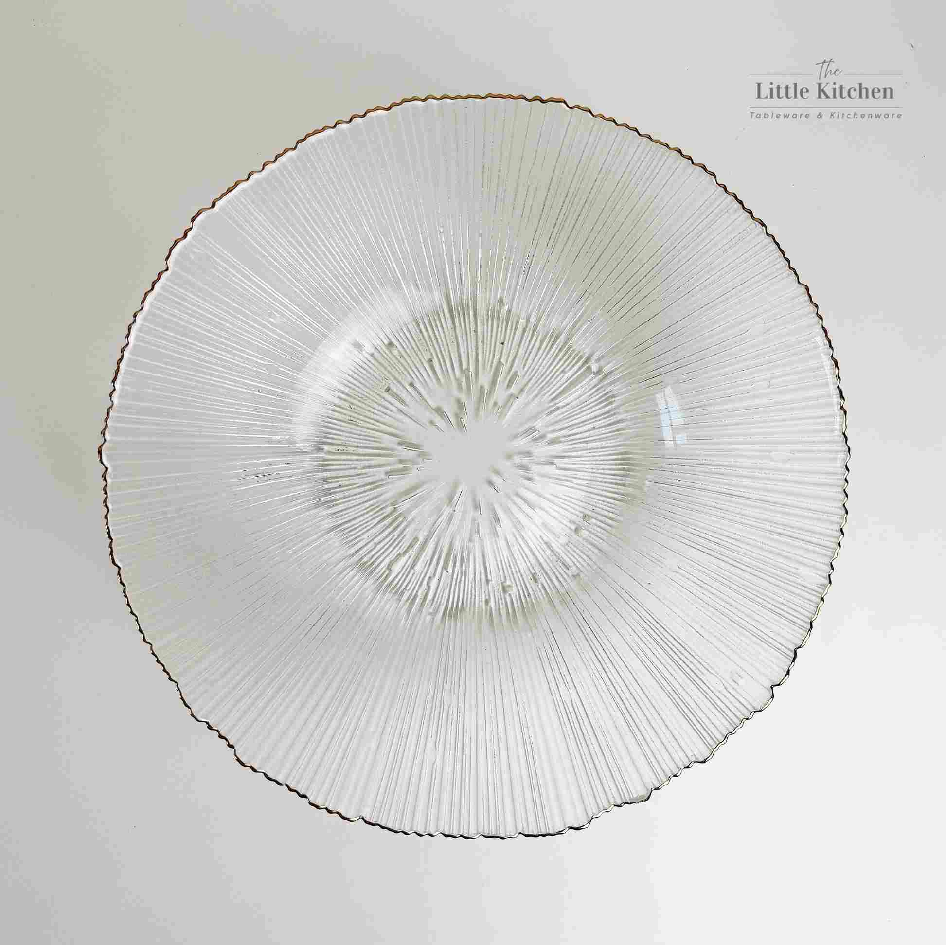 Đĩa thủy tinh tia trắng viền vàng