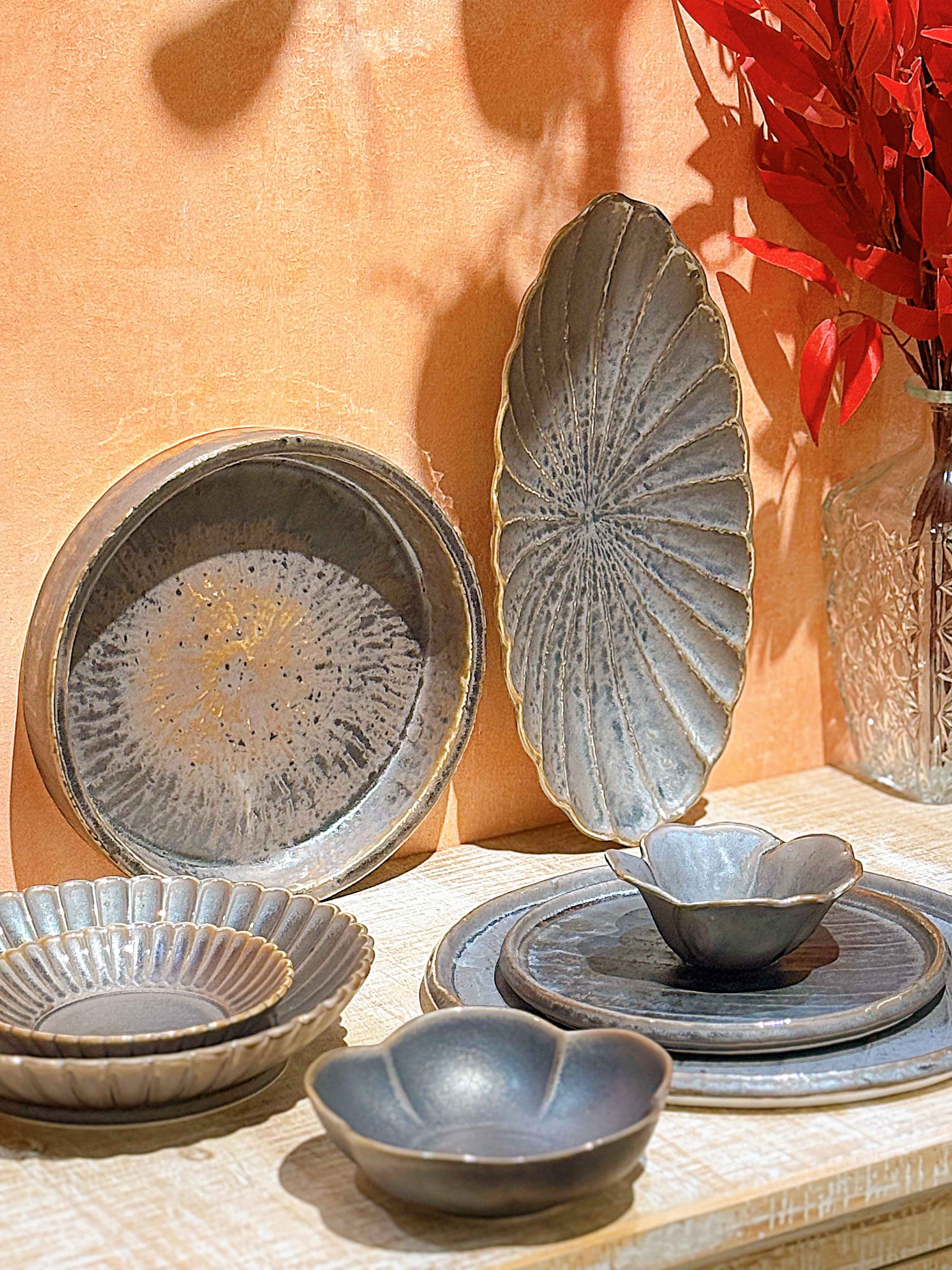 Bộ bát đĩa cao cấp phong cách Nhật Bản màu nâu hỏa biến