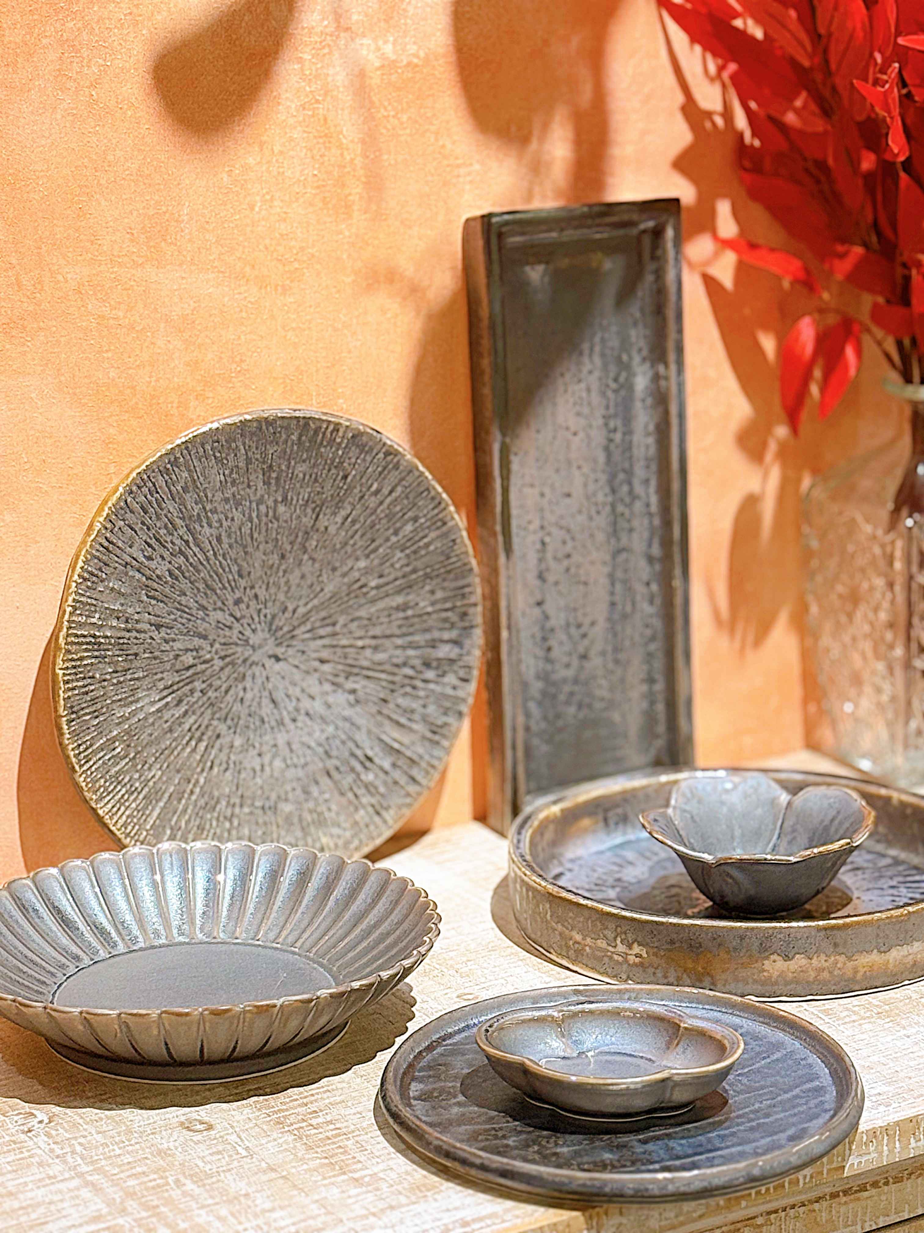 Bộ bát đĩa cao cấp phong cách Nhật Bản màu nâu hỏa biến