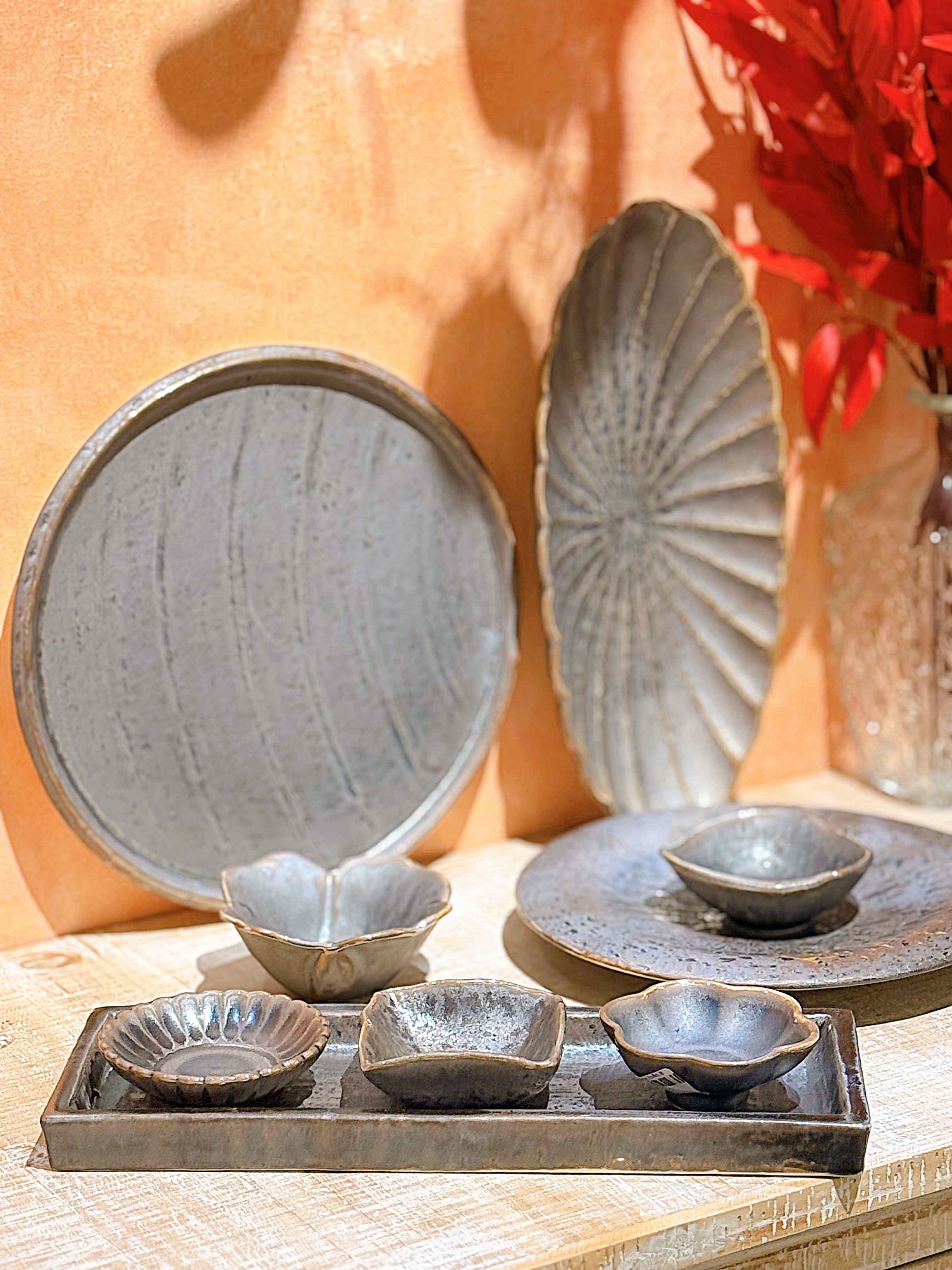 Bộ bát đĩa cao cấp phong cách Nhật Bản màu nâu hỏa biến