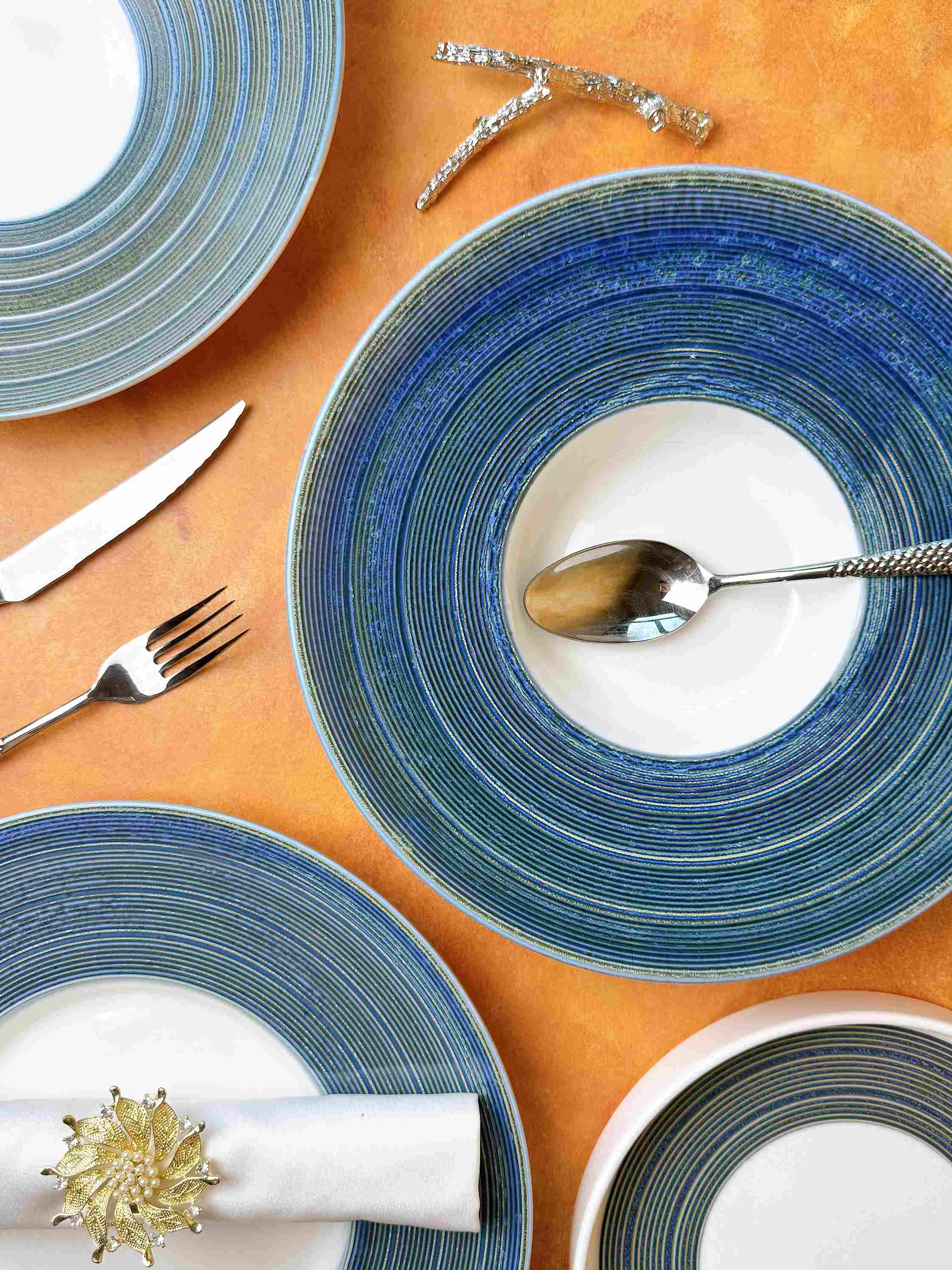 Bộ bát đĩa cao cấp phong cách hiện đại gân lam