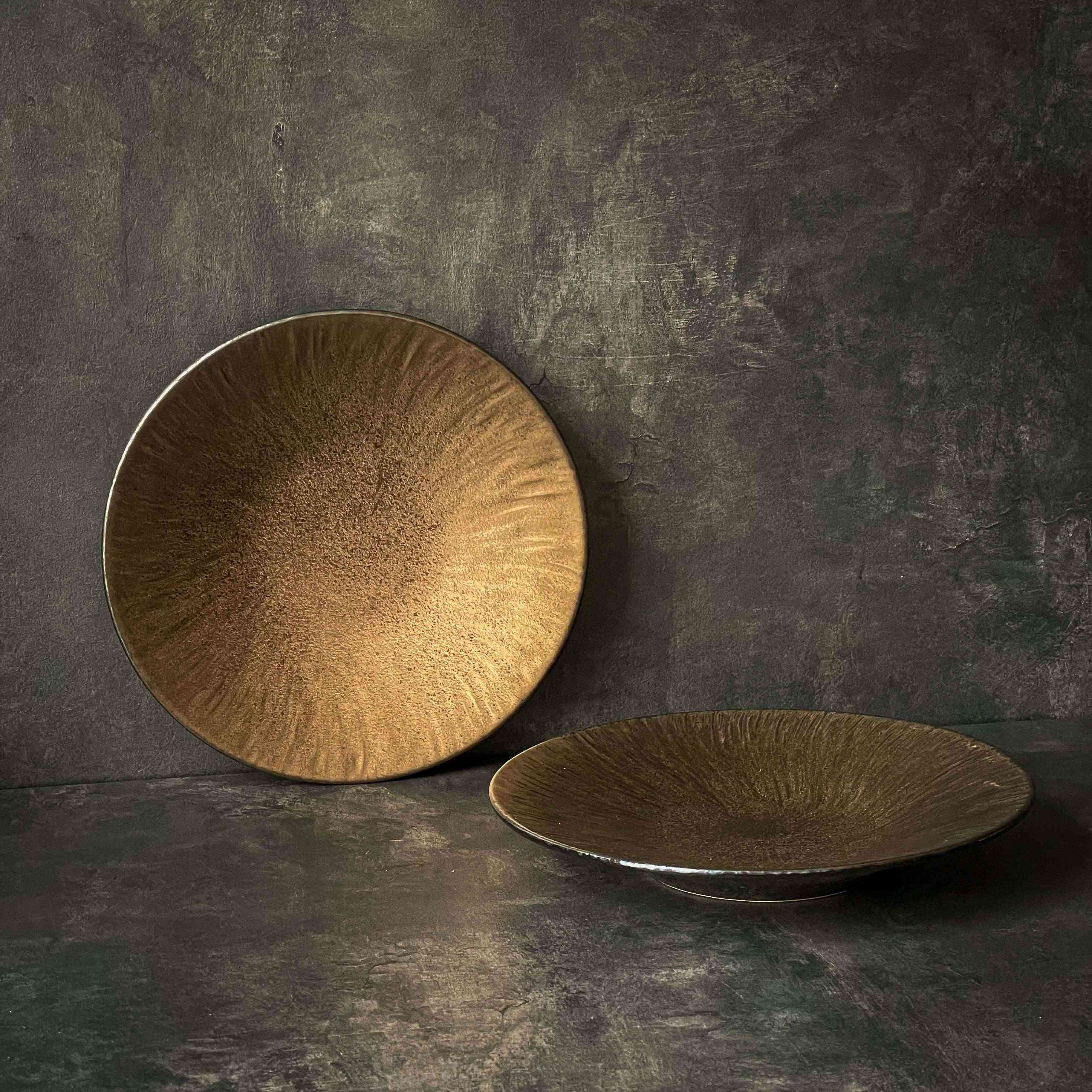 Bộ bát đĩa cao cấp tia sọc màu nâu