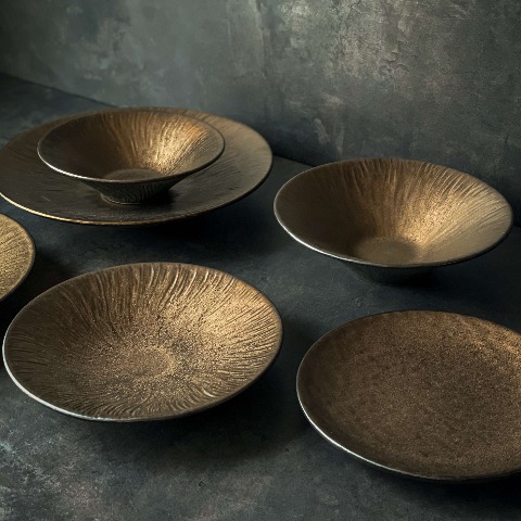 Bộ bát đĩa cao cấp tia sọc màu nâu