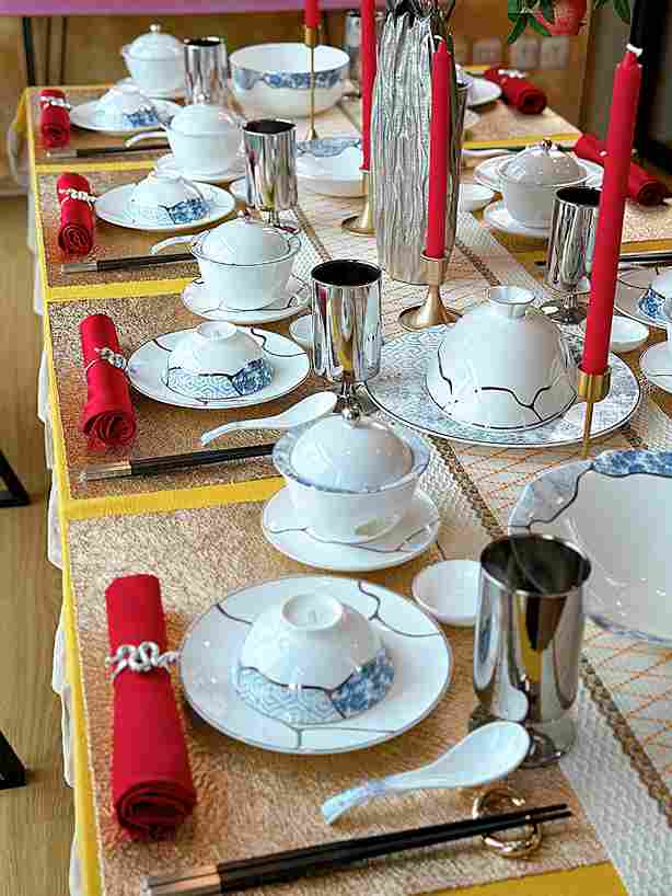 Set tiệc sứ xương hoa lam