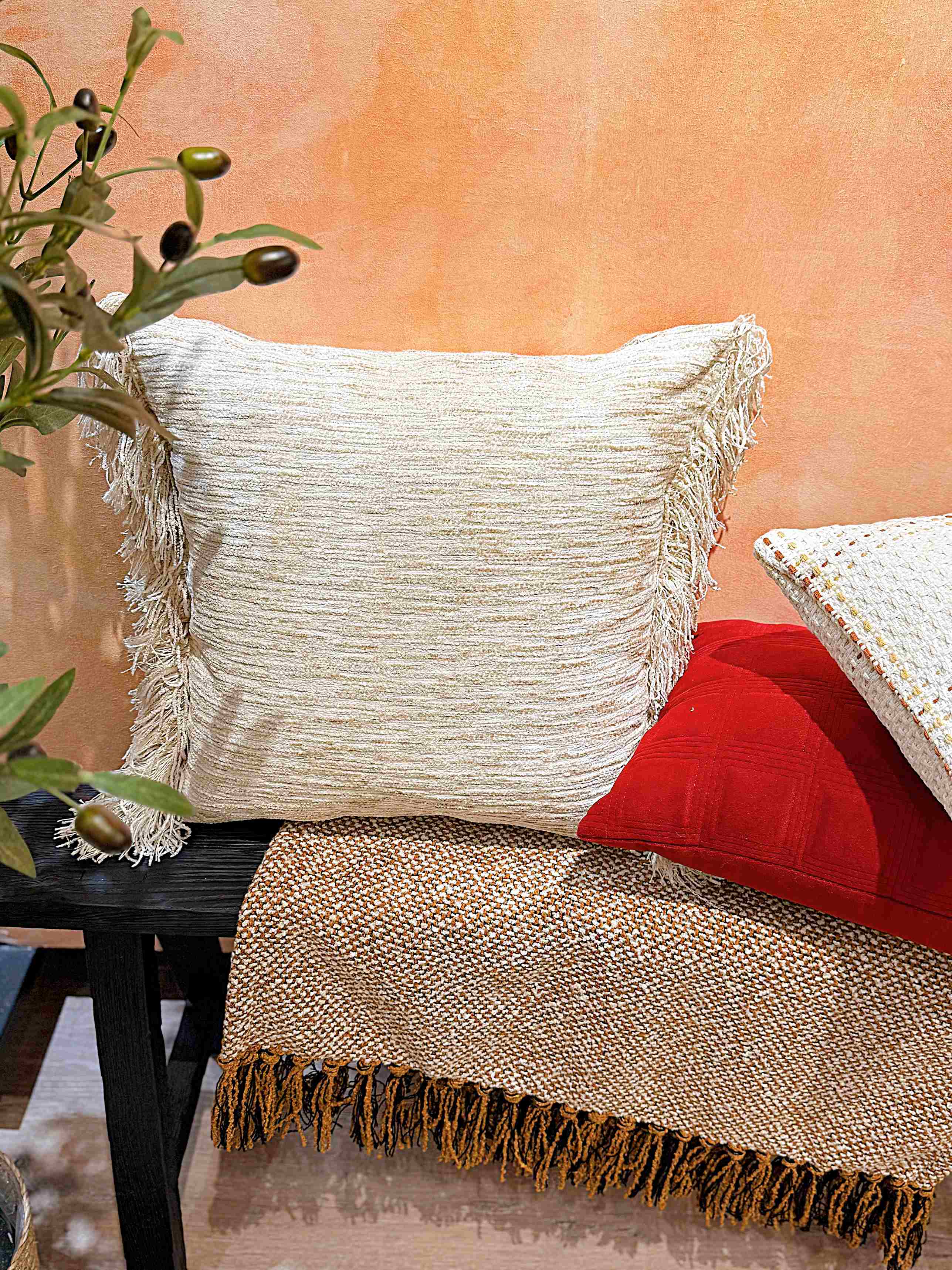 Vỏ gối be tua rua