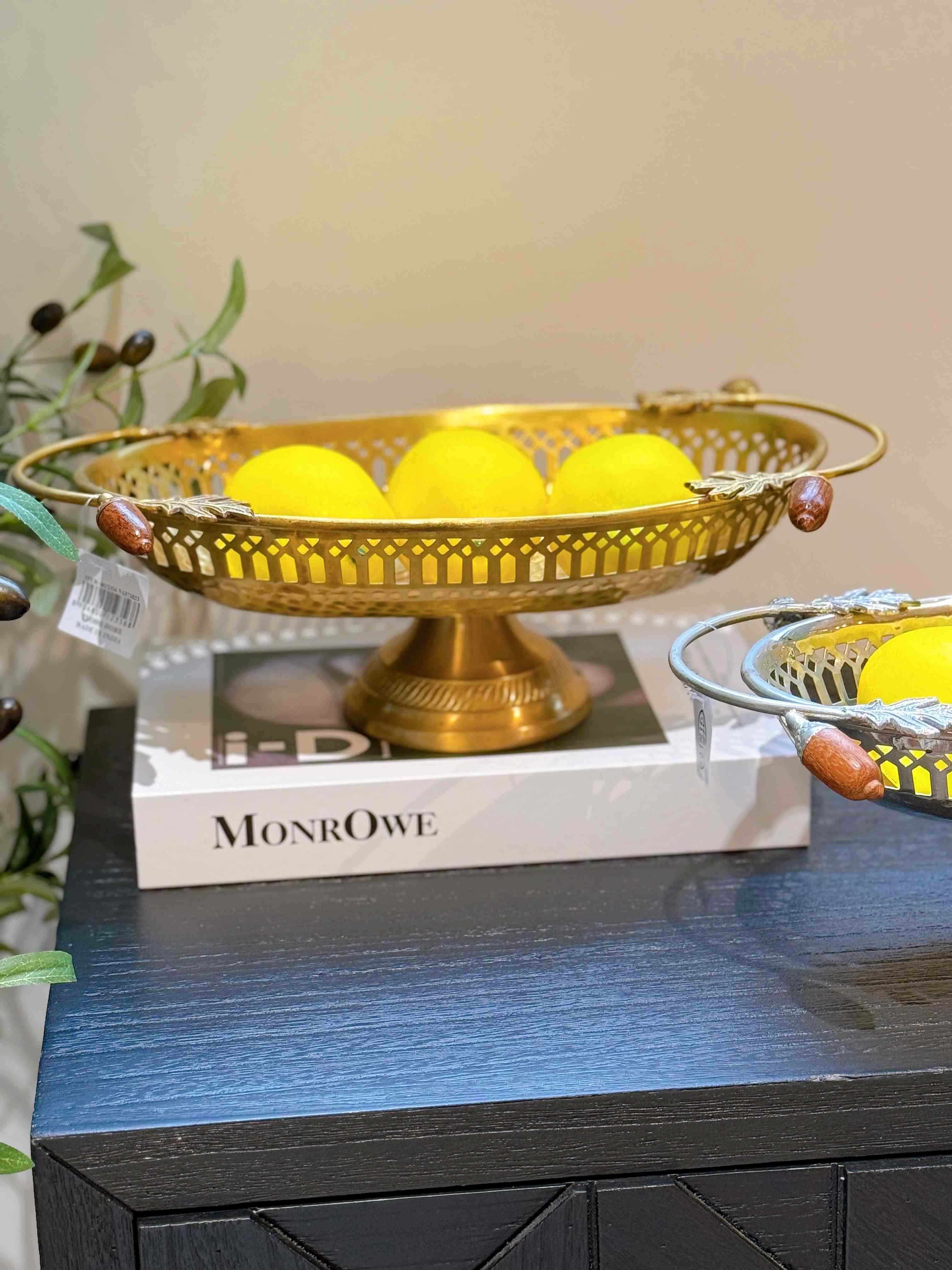 Đồng Ấn Độ  khay chân Bầu Dục Vàng 36x17