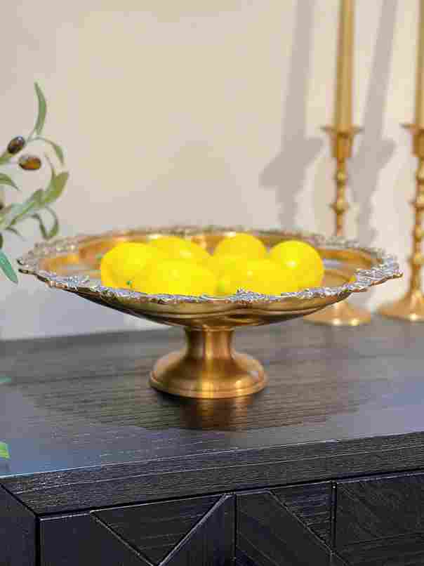 Đồng Ấn Độ khay cao tròn viền họa tiết