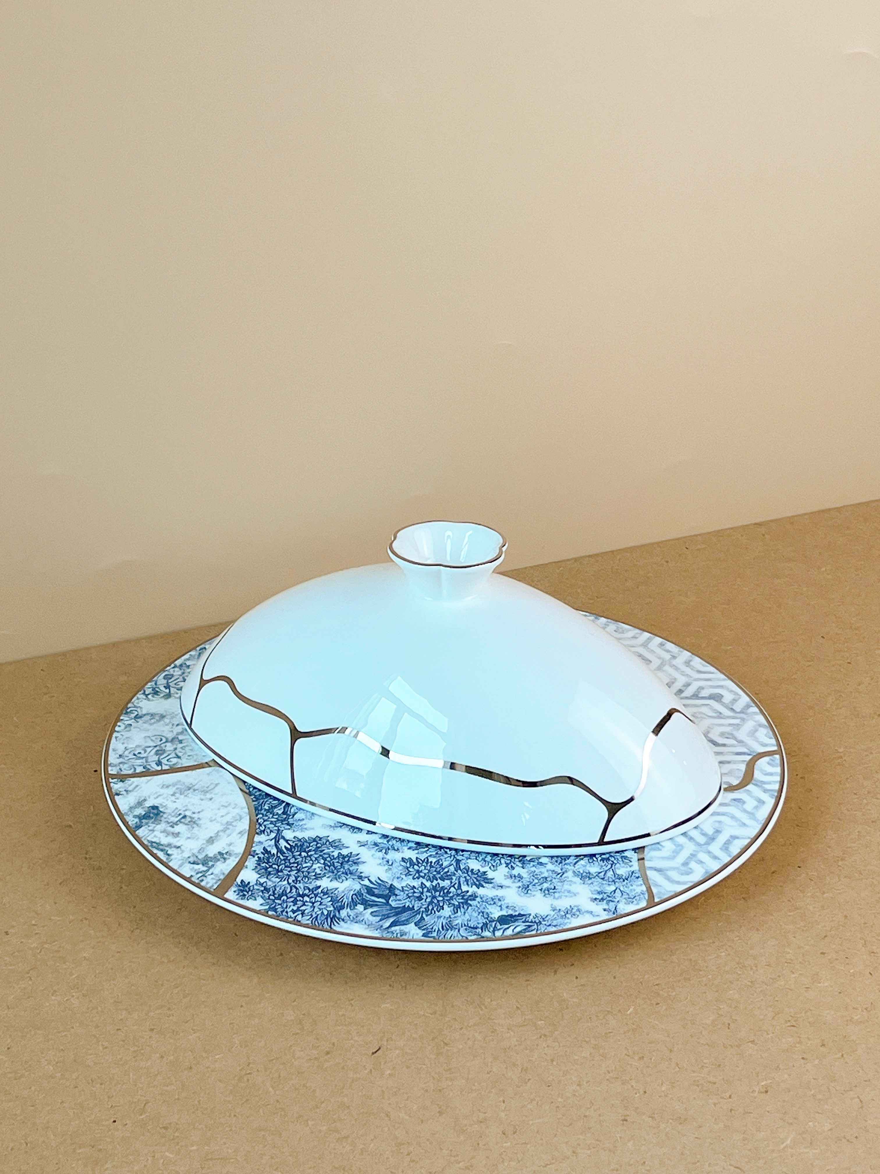 Bộ bát đĩa cao cấp sứ xương hoa văn lam