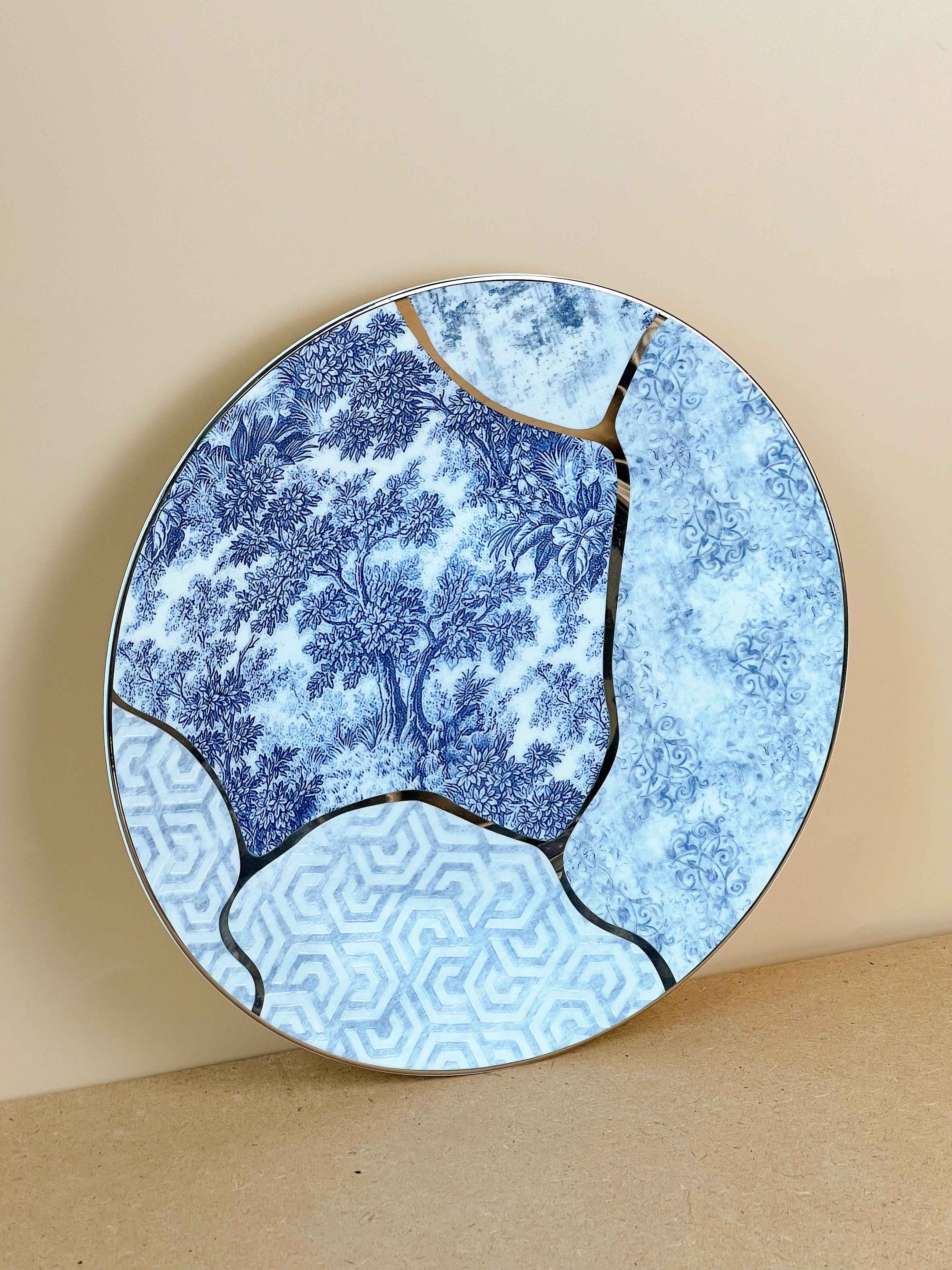 Bộ bát đĩa cao cấp sứ xương hoa văn lam