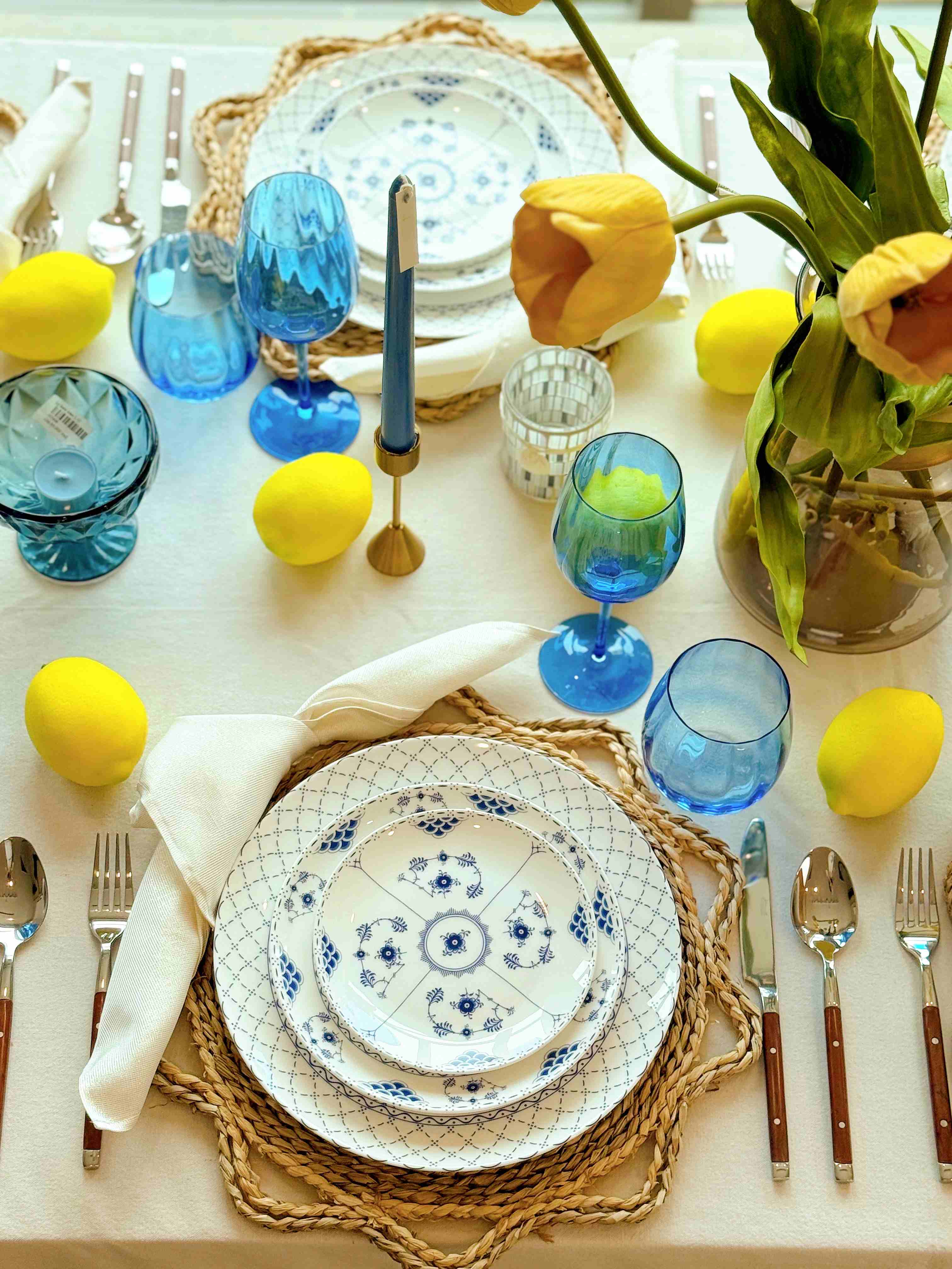 Set tiệc đĩa họa tiết xanh