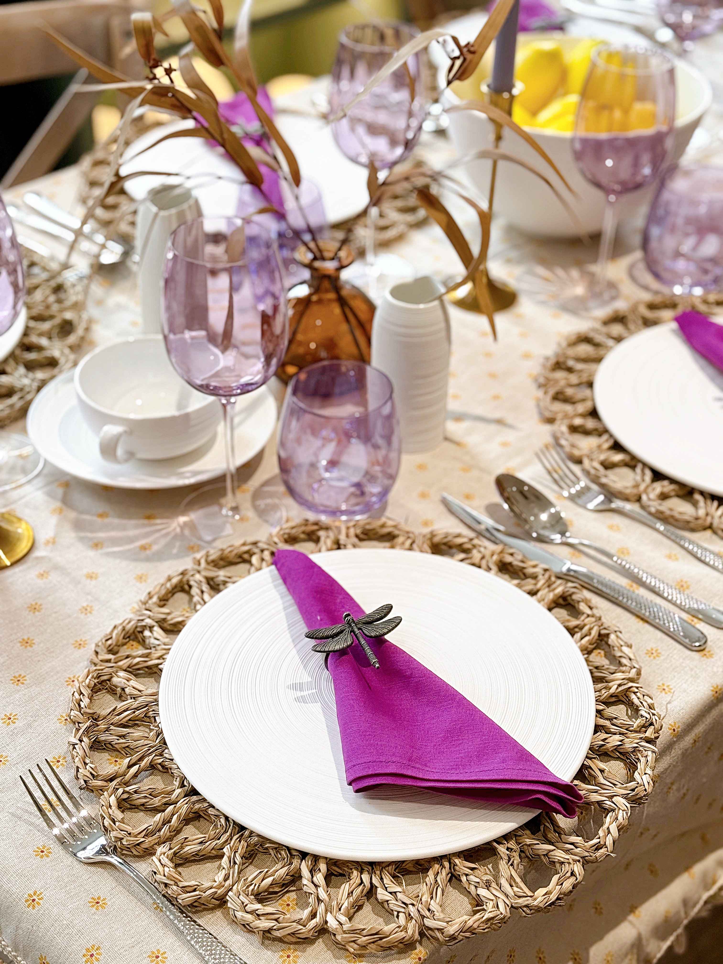 Set tiệc đĩa gân lì tone tím