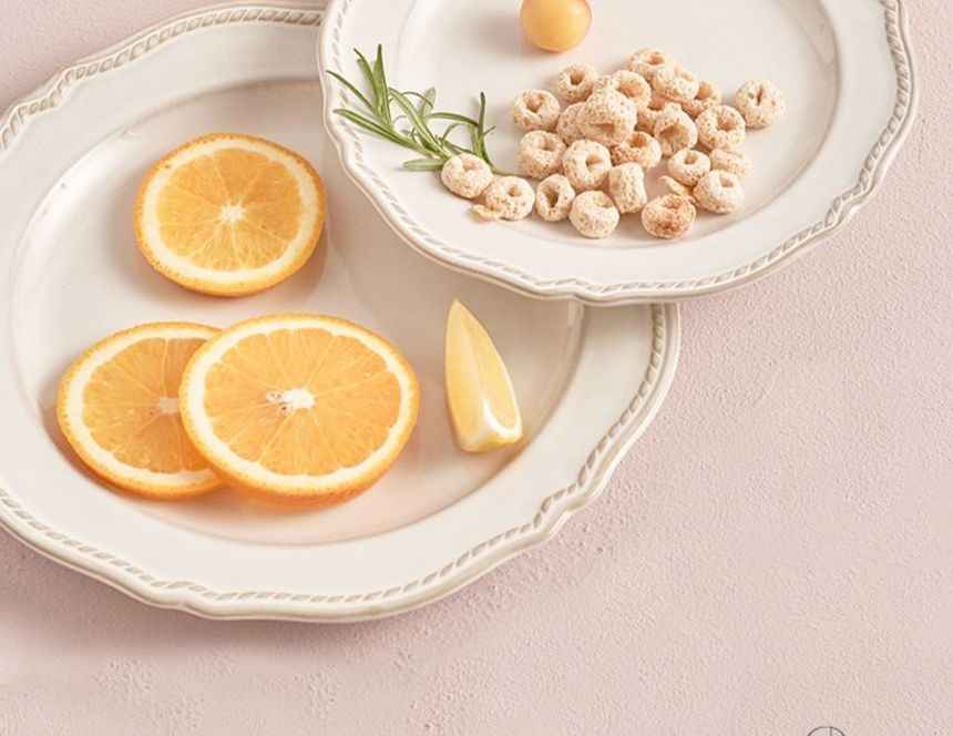 Bộ bát đĩa cao cấp phong cách vintage màu trắng hoa tiết gờ nổi