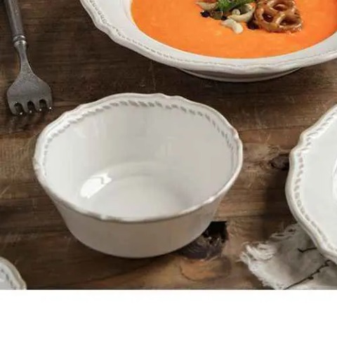 Bộ bát đĩa cao cấp phong cách vintage màu trắng hoa tiết gờ nổi