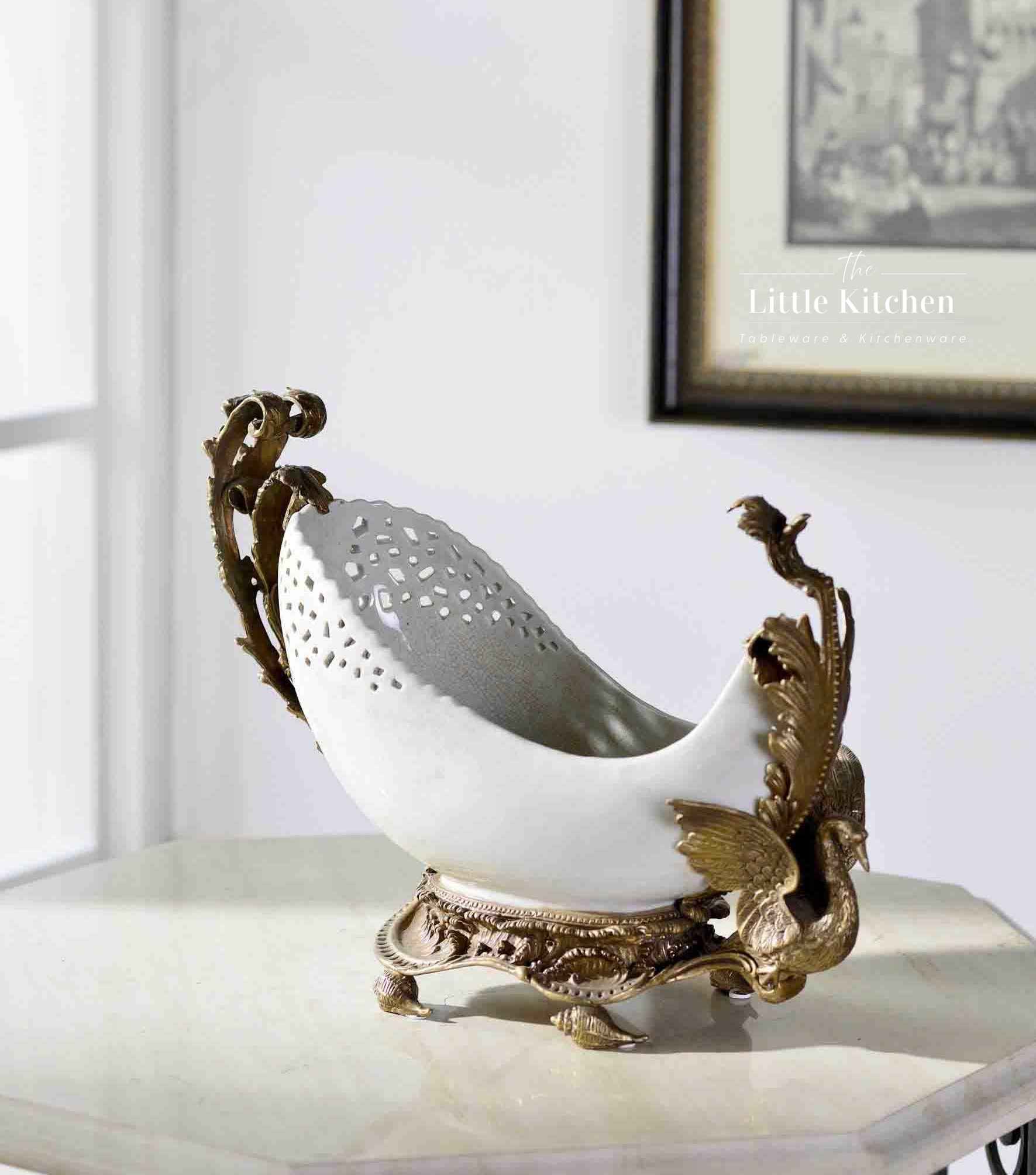 Khay sứ đồng cong lỗ Trắng 48x16x34