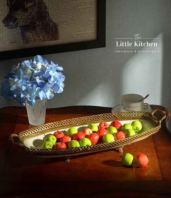 Khay bầu dục sứ đồng Trắng 46x17