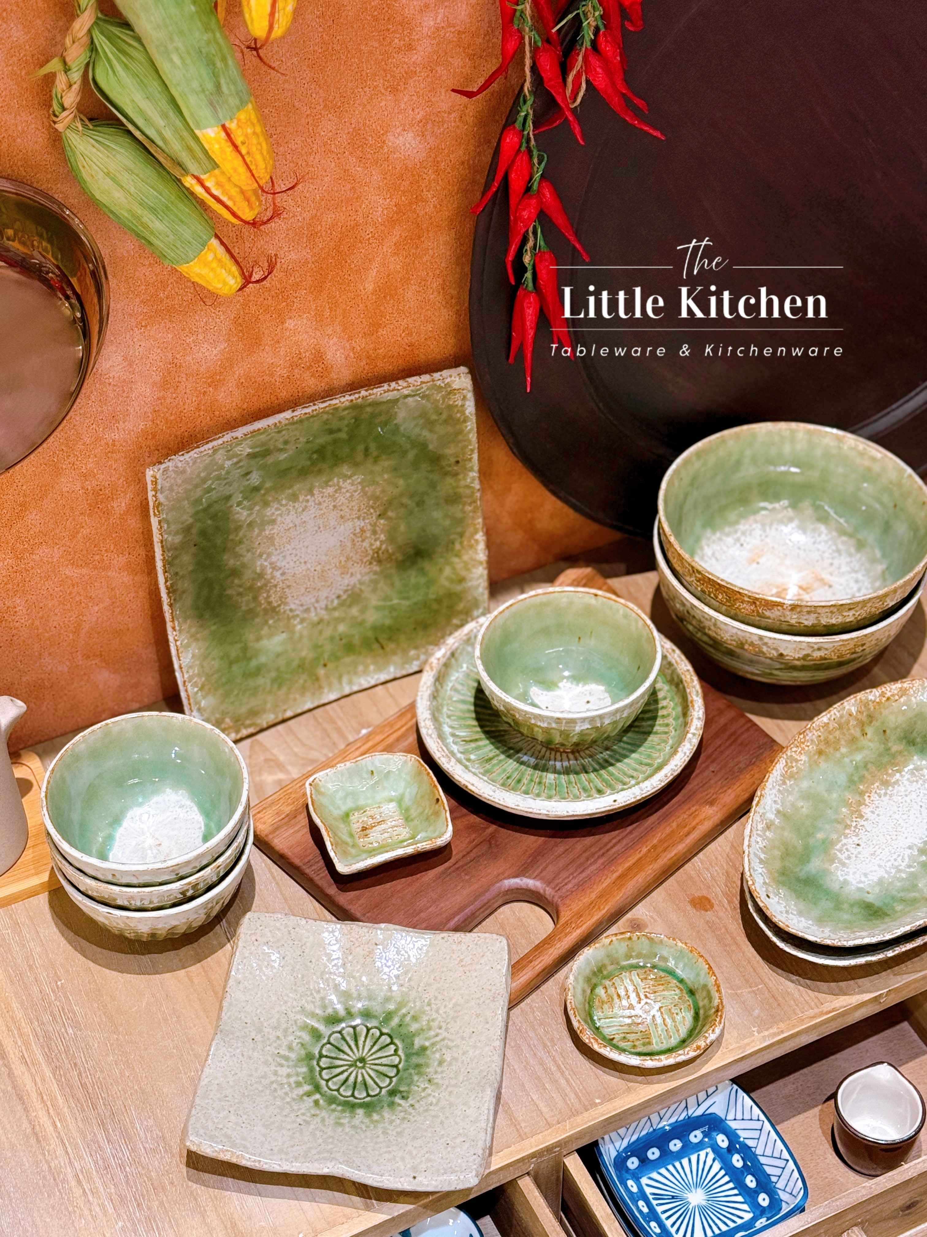 Bộ bát đĩa cao cấp phong cách Nhật Bản họa tiết loang màu lục