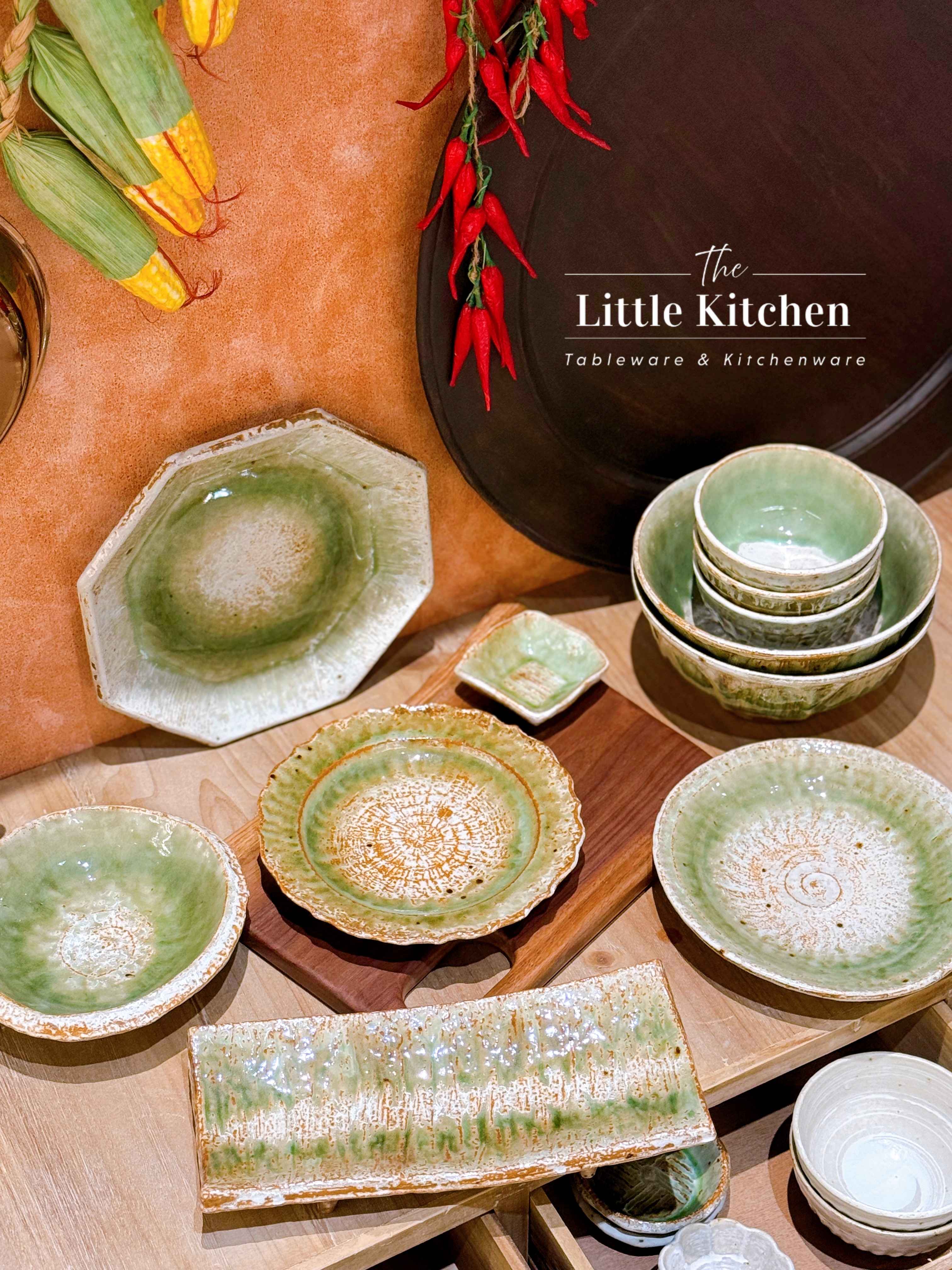 Bộ bát đĩa cao cấp phong cách Nhật Bản họa tiết loang màu lục