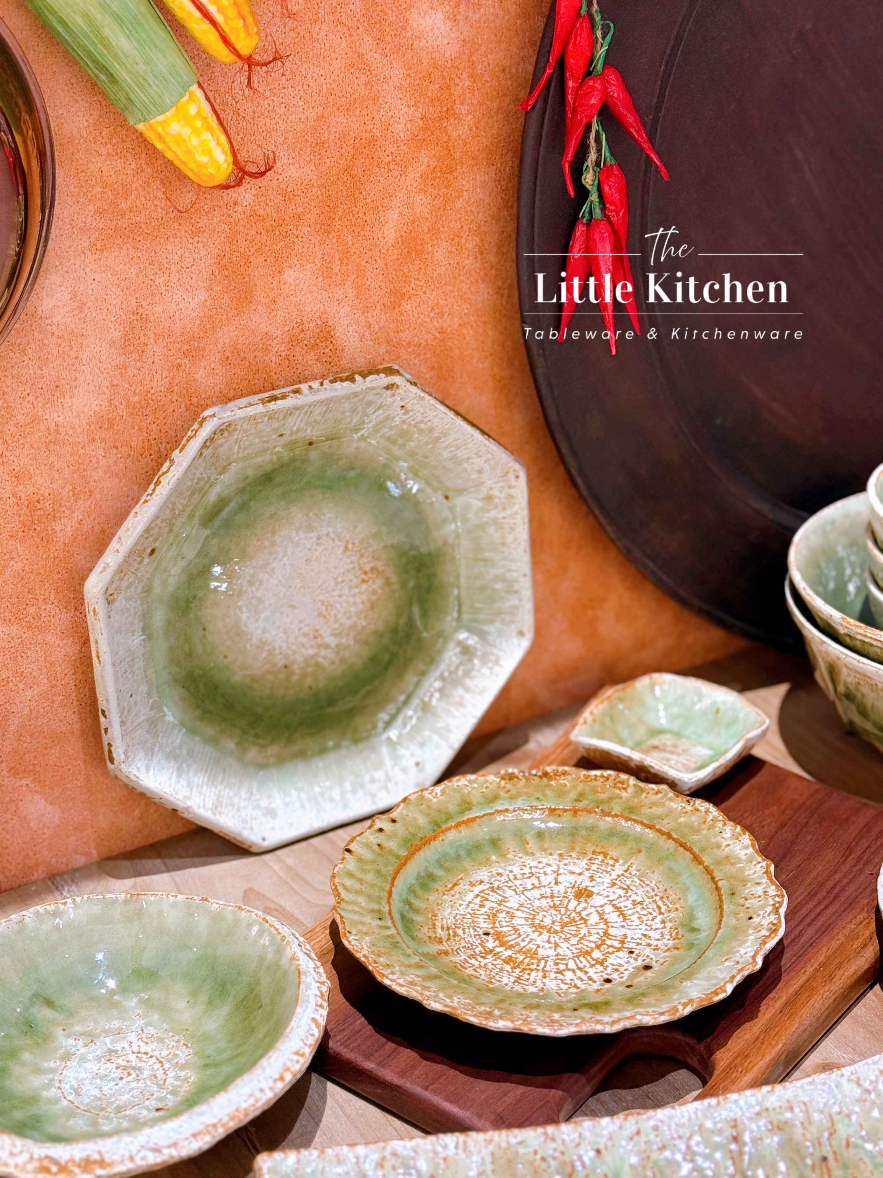 Bộ bát đĩa cao cấp phong cách Nhật Bản họa tiết loang màu lục