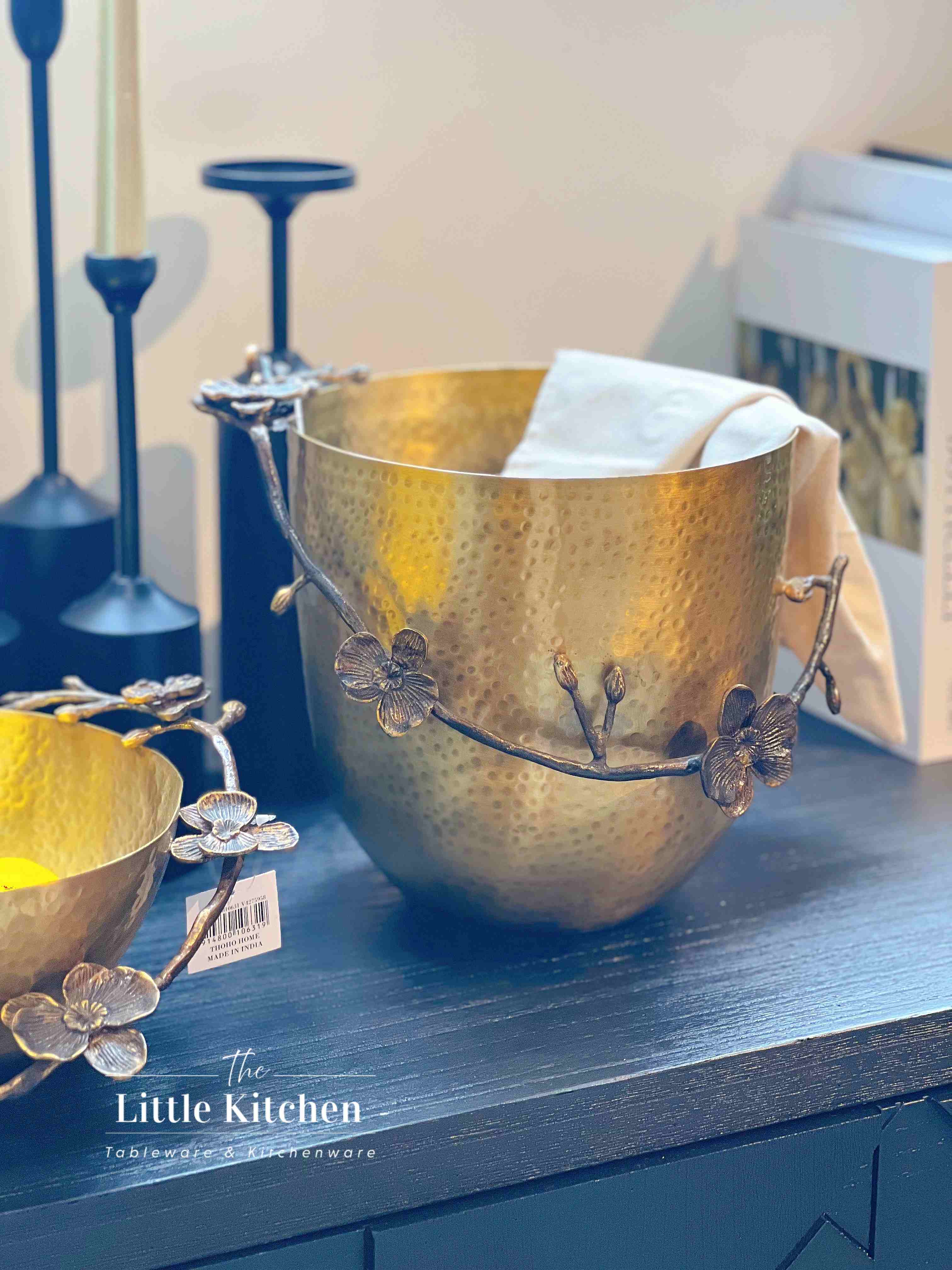 Đồng Ấn Độ bowl đá cành hoa Vàng20