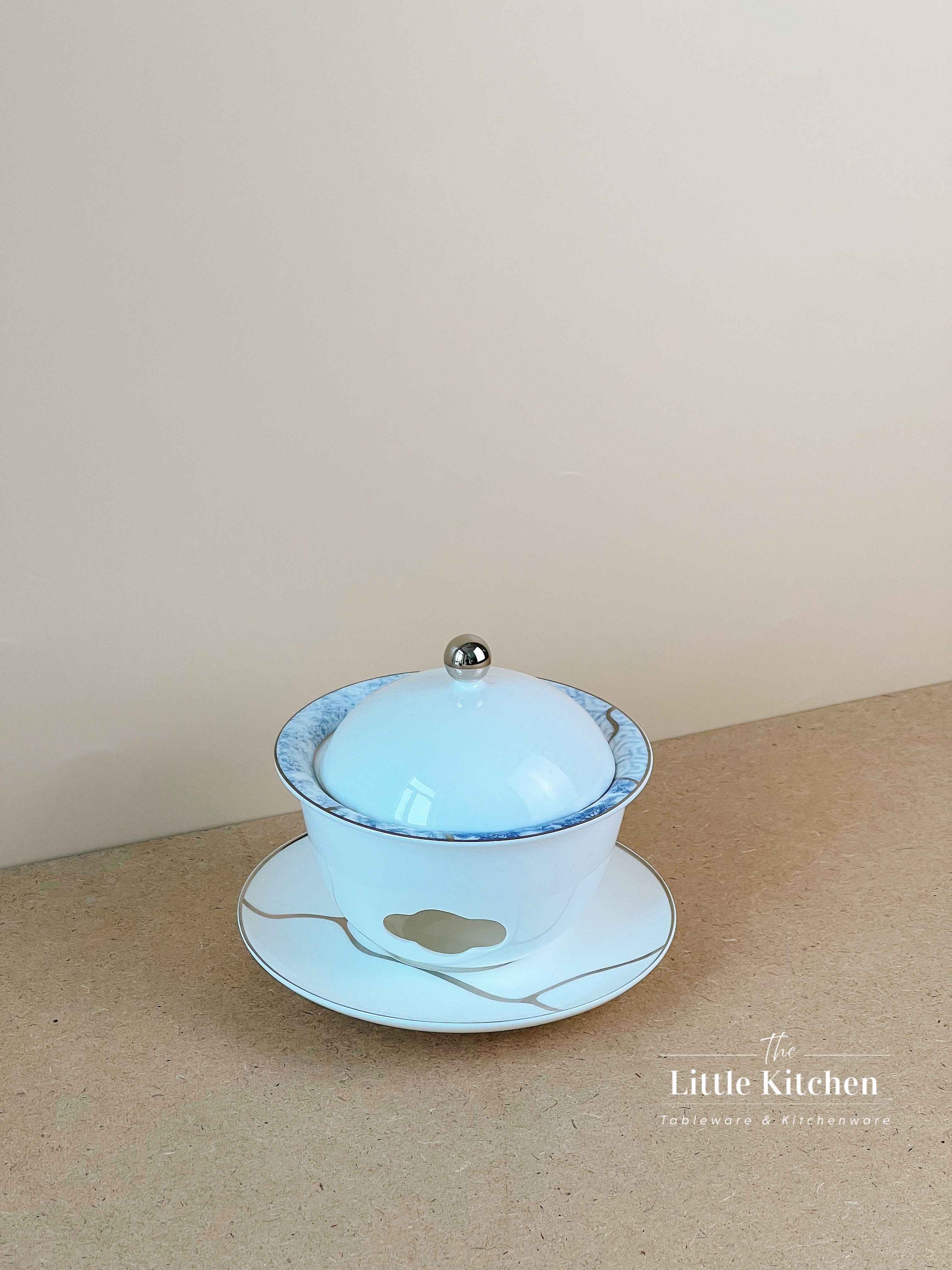 Bộ bát đĩa cao cấp sứ xương hoa văn lam