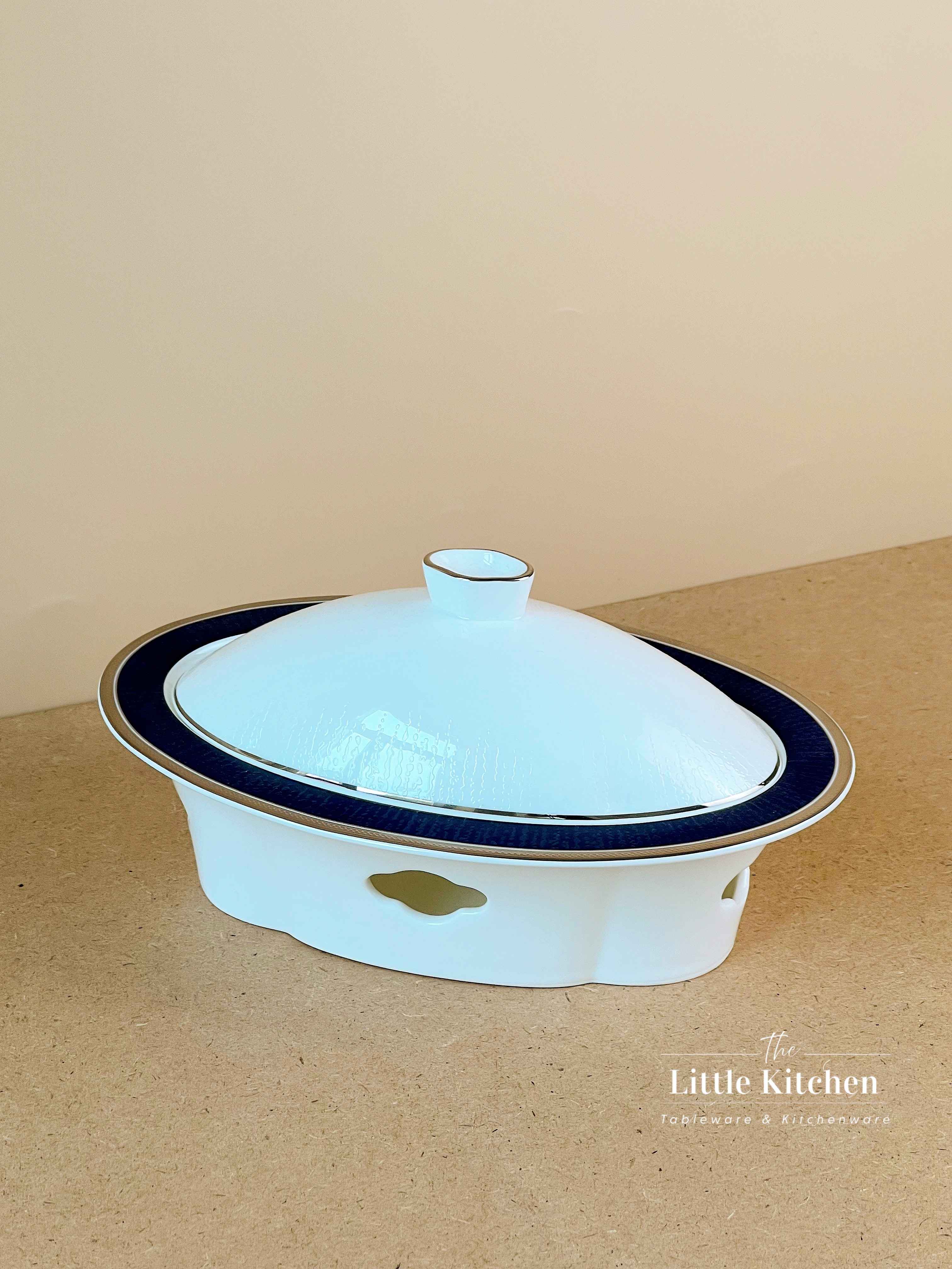 Bộ bát đĩa cao cấp sứ xương viền lam Bạc