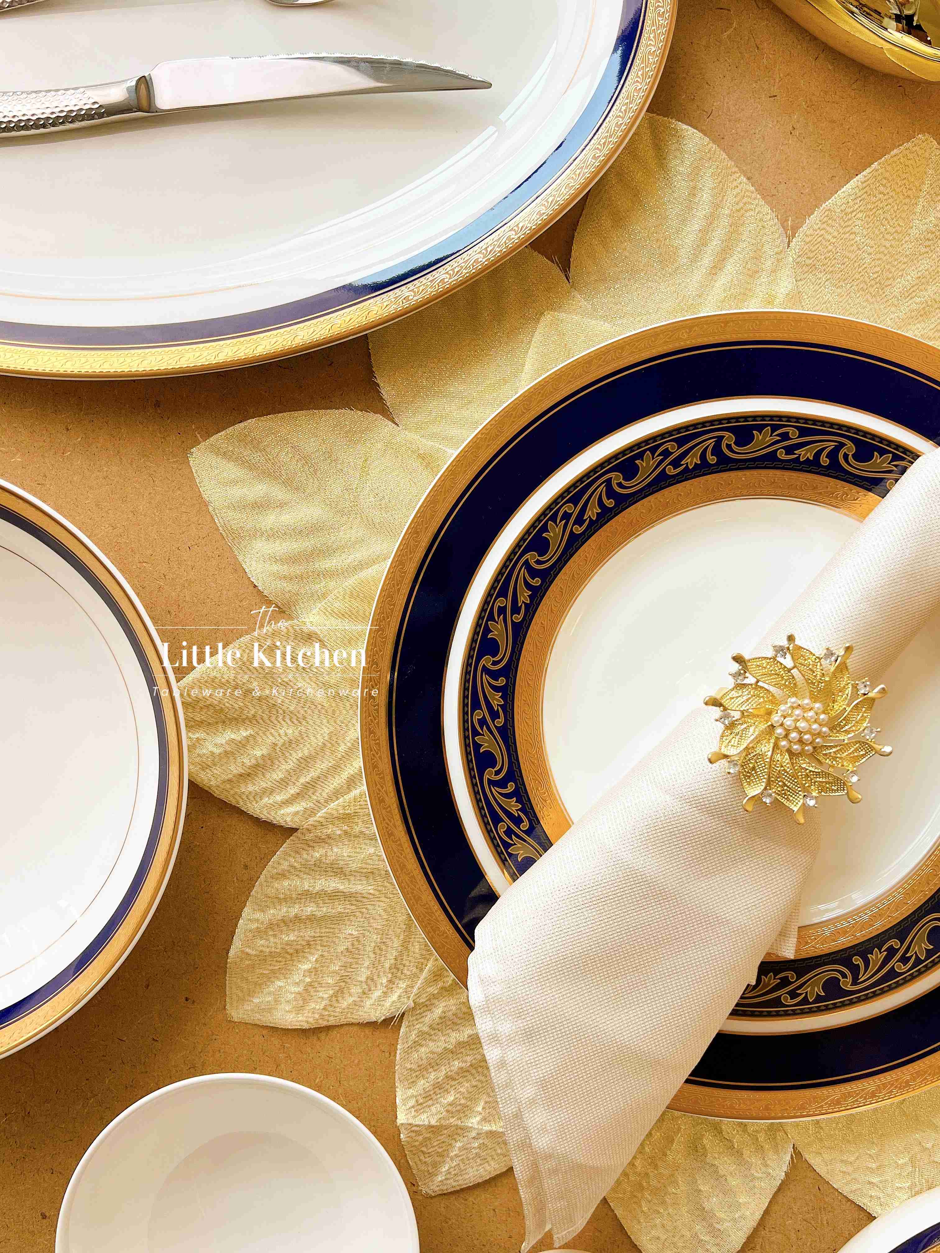 Bộ bát đĩa cao cấp sứ xương viền lam vàng