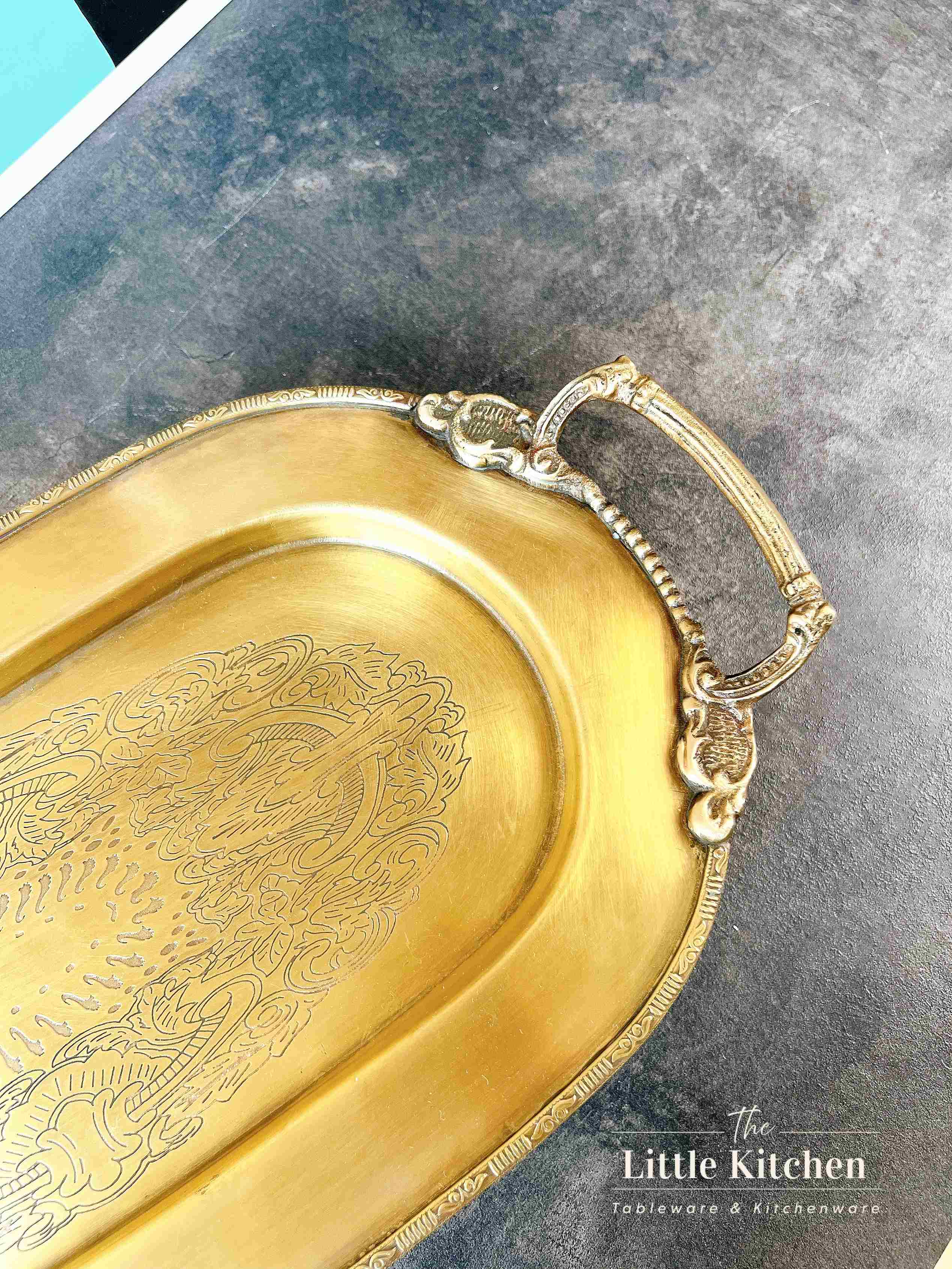 Đồng Ấn Độ khay bầu dục 2 tai vàng