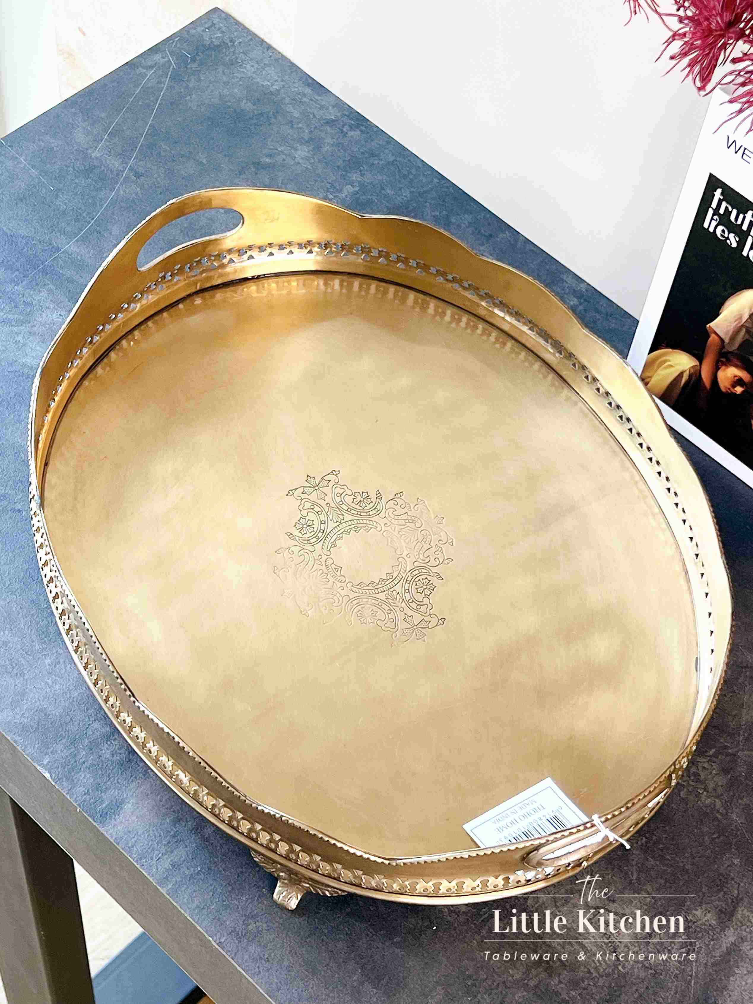 Đồng Ấn Độ khay chân oval vàng