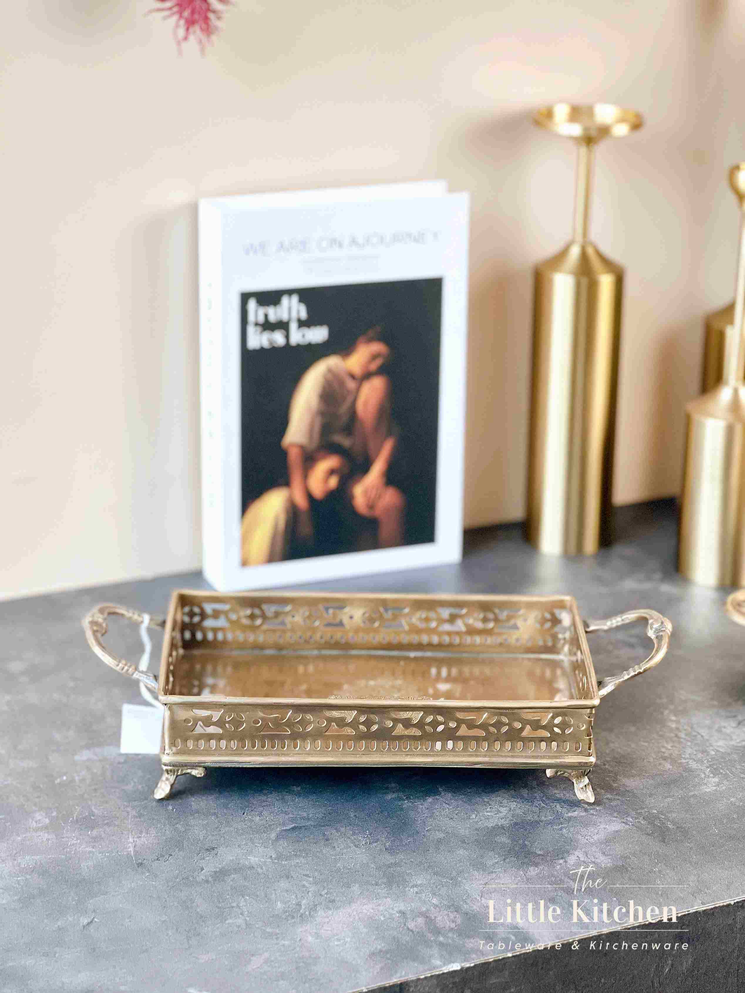 Đồng Ấn Độ khay hình chữ nhật 2 quai 31*14*7