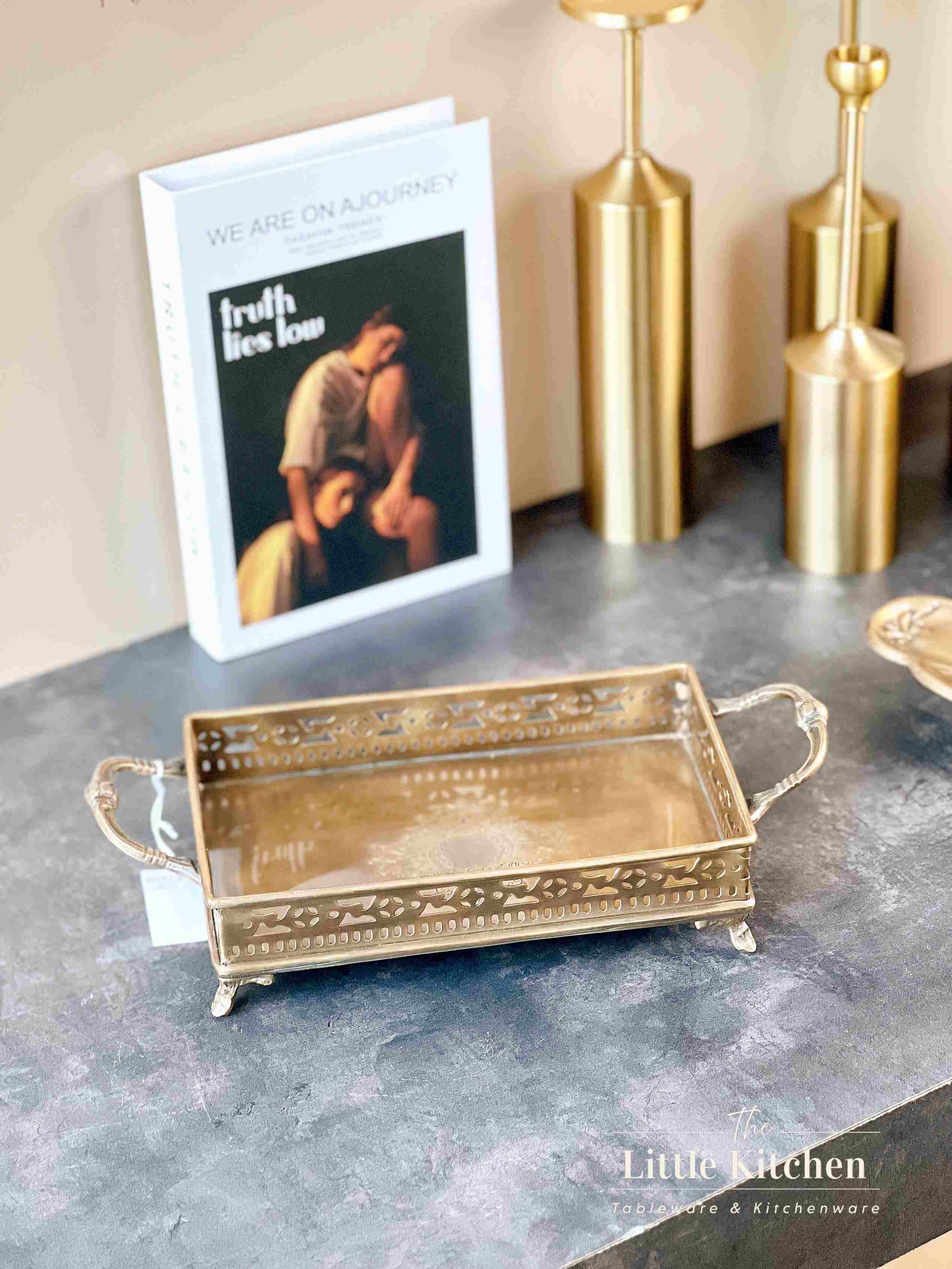 Đồng Ấn Độ khay hình chữ nhật 2 quai 31*14*7