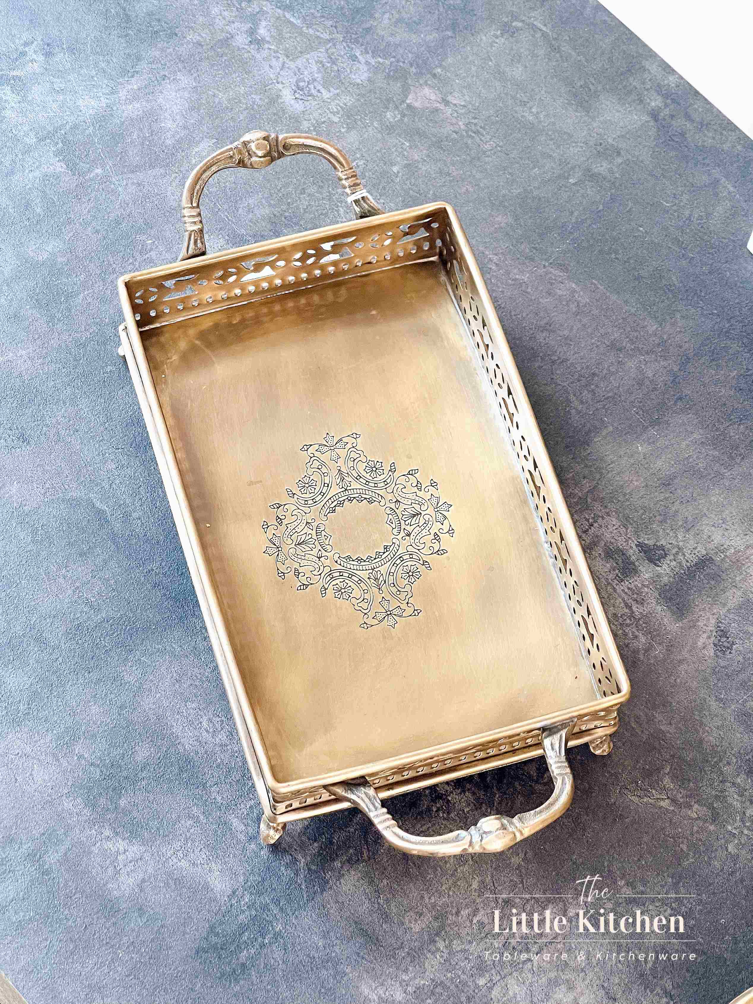 Đồng Ấn Độ khay hình chữ nhật 2 quai 31*14*7