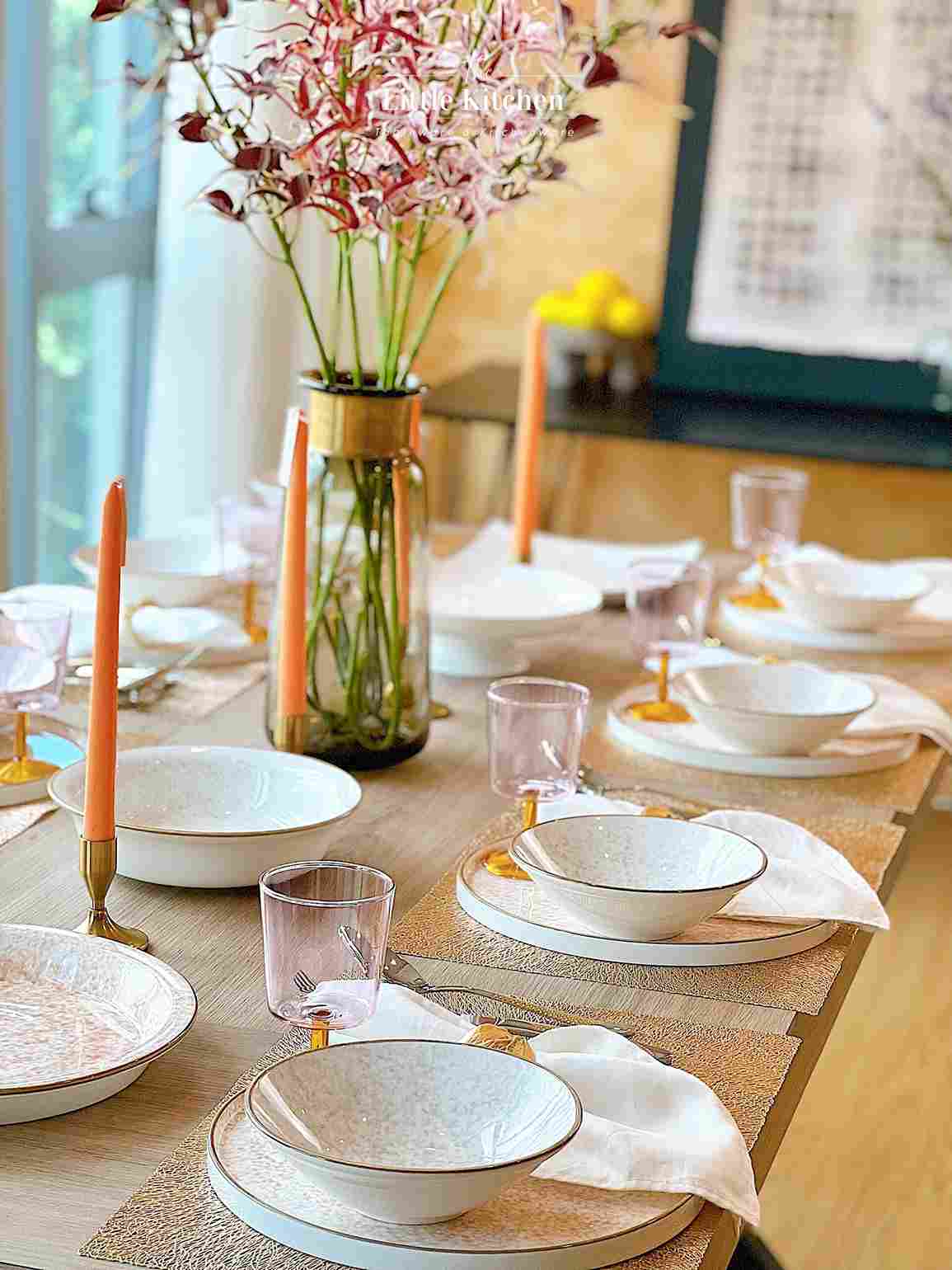 Set tiệc hồng ghi vàng gold